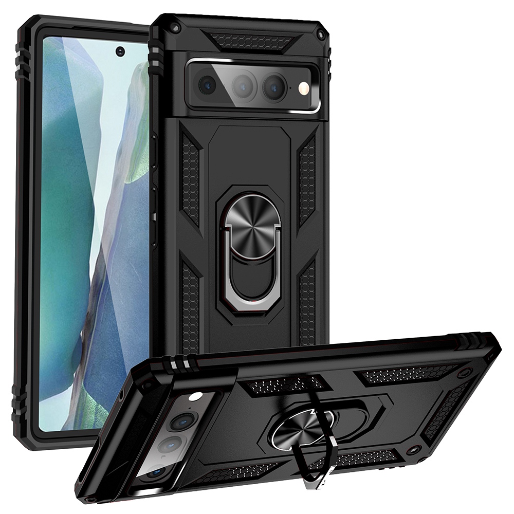 

Für Google Pixel 7 Pro Phone Case, Bump Proof Hard PC Soft TPU -schutzabdeckung Mit Rotierbarem Ring -kickstand - Schwarz, Google Pixel 7 Pro 5G