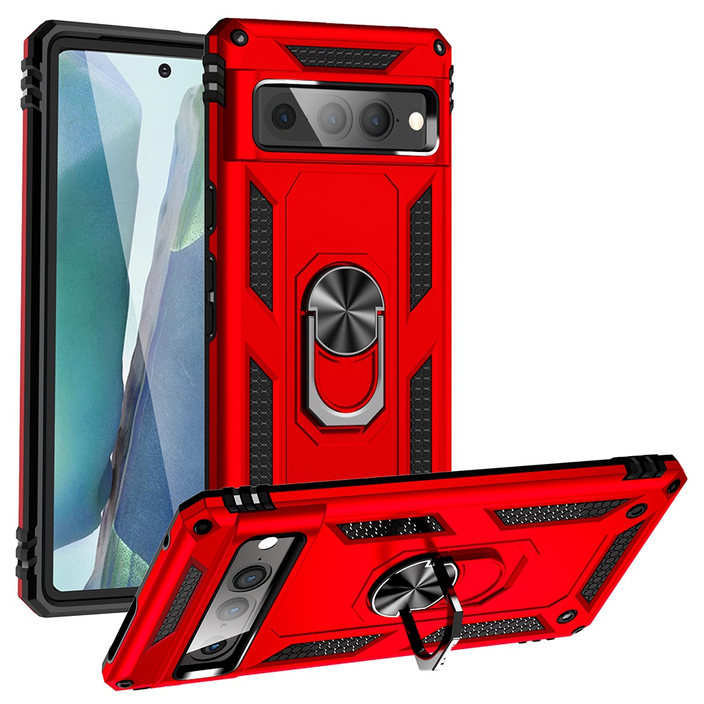 

Für Google Pixel 7 Pro Phone Case, Bump Proof Hard PC Soft TPU -schutzabdeckung Mit Rotierbarem Ring -kickstand - Rot, Google Pixel 7 Pro 5G