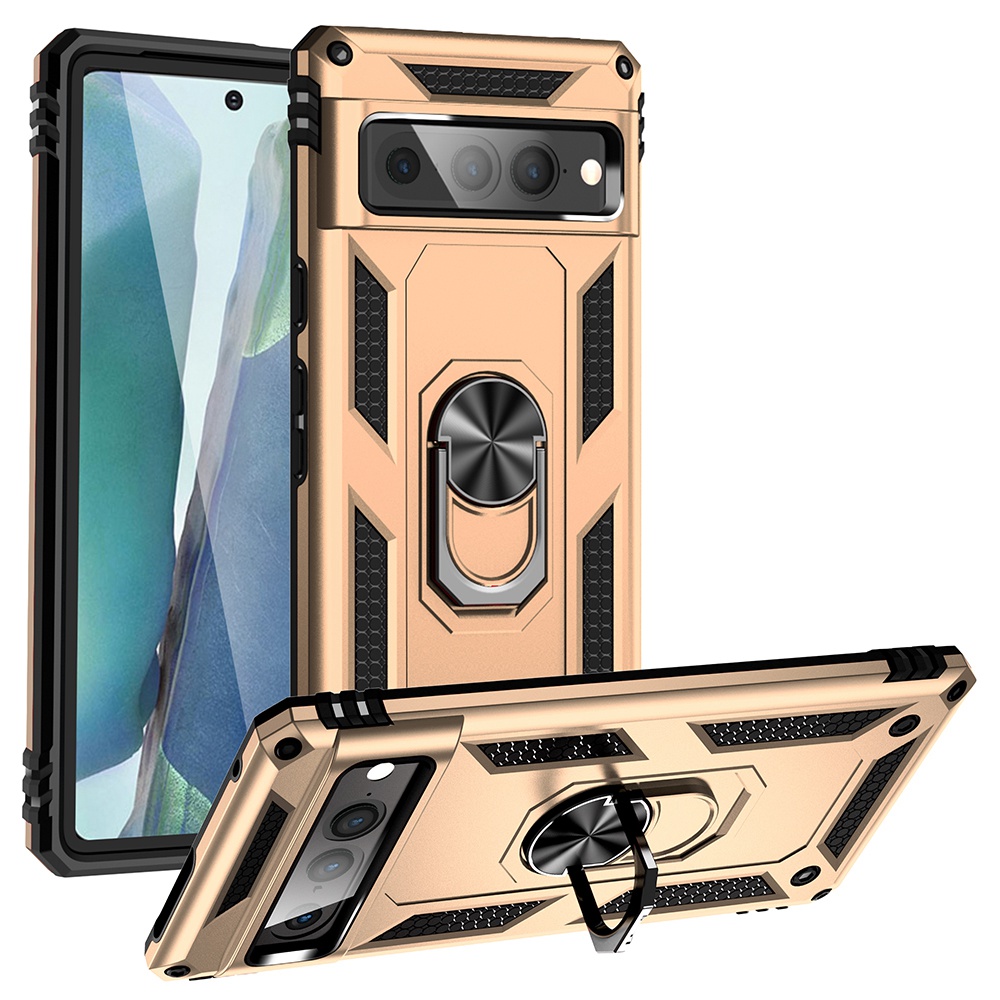 

Für Google Pixel 7 Pro Phone Case, Bump Proof Hard PC Soft TPU -schutzabdeckung Mit Rotierbarem Ring -kickstand - Gold, Google Pixel 7 Pro 5G