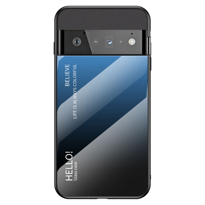 

Für Google Pixel 7 Gradientenfarbe Hülle Temperiertes Glas + PC Zurück + Weiche TPU -Hybrid -Schlankabdeckung - Gradientenblau Schwarz, Google Pixel 7 5G