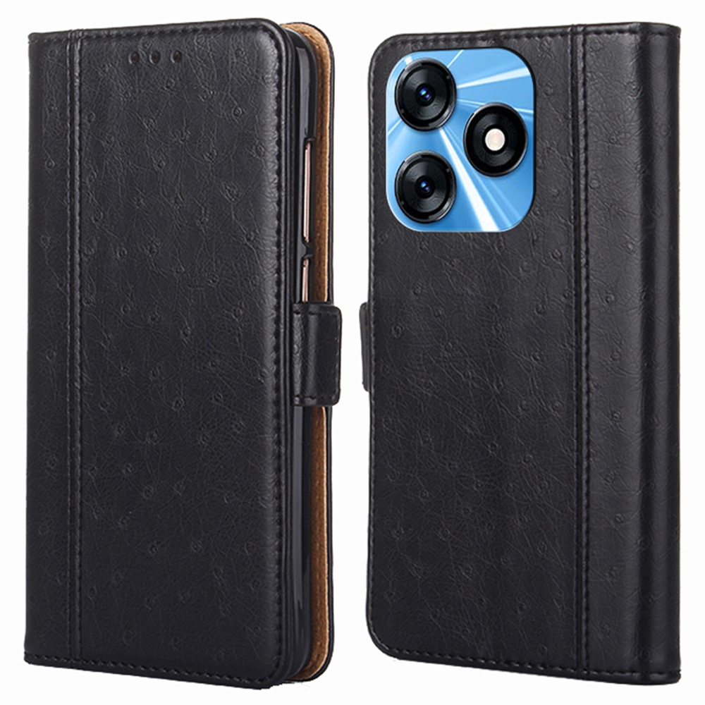 

Für Tecno Spark 10 4G Wallet -ständer Magnetische Verschluss Strauße Textur PU Leder Folio Telefonabdeckung - Schwarz, Tecno Spark 10 4G