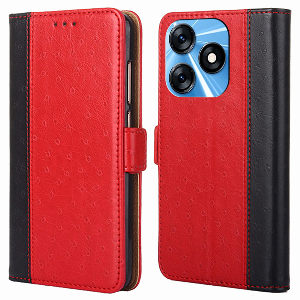 

Für Tecno Spark 10 4G Wallet -ständer Magnetische Verschluss Strauße Textur PU Leder Folio Telefonabdeckung - Rot, Tecno Spark 10 4G