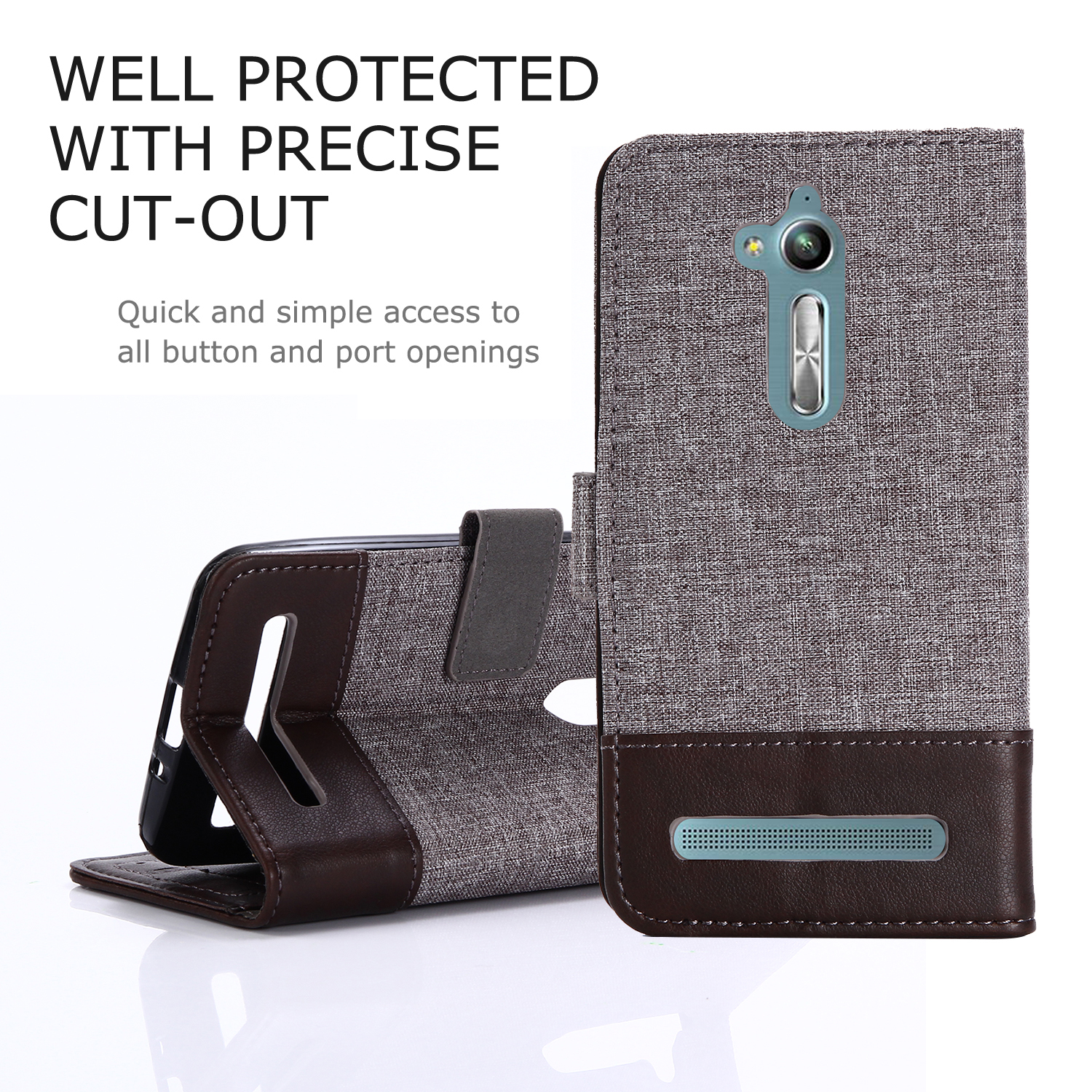 

Muxma Für Asus Zenfone go ZB500KL Canvas PU -leder -brieftaschenschale Mit Ständer - Braun, Asus Zenfone Go ZB500KL