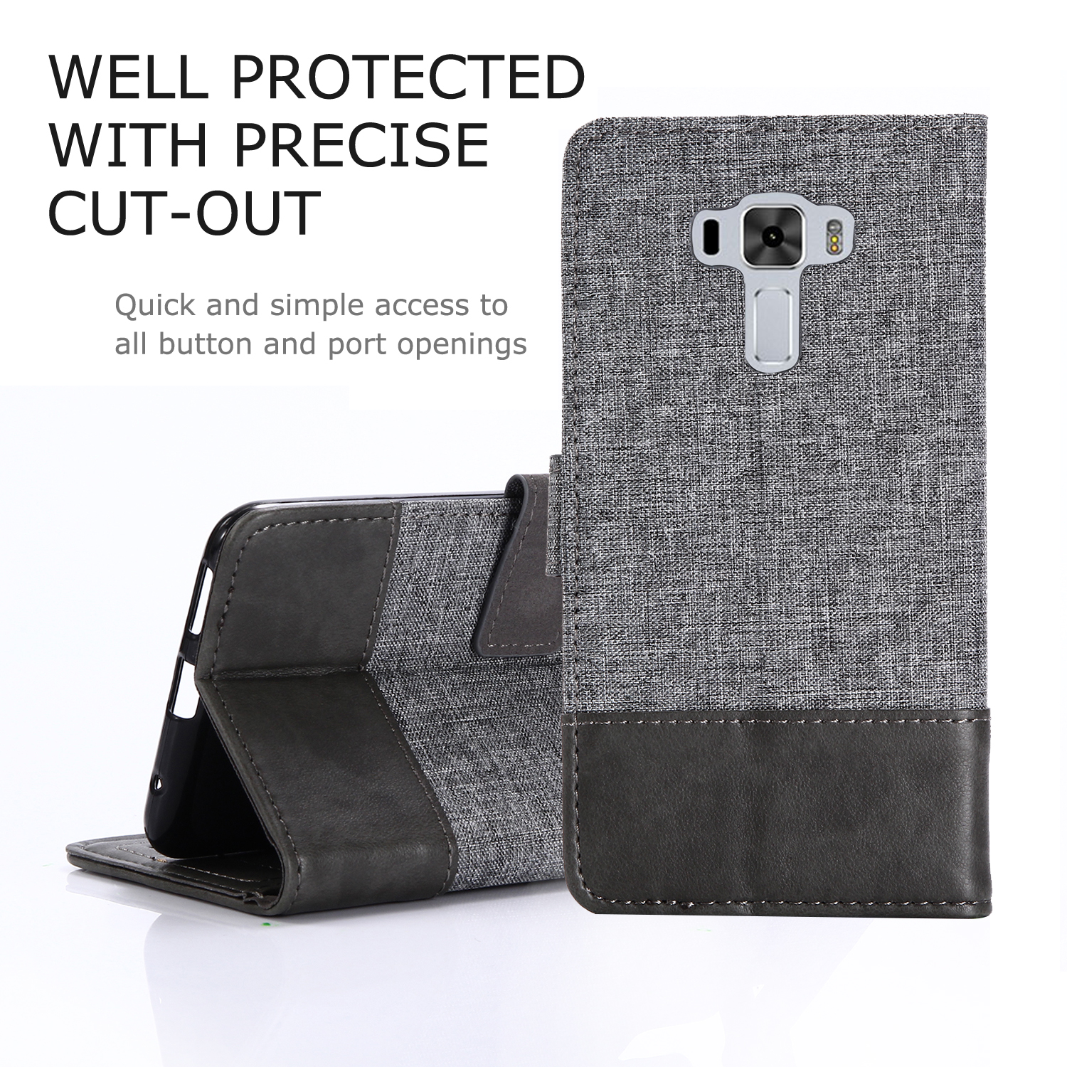 

MUXMA Spleißen PU Leder -leinwand Brieftaschenhülle Für Asus Zenfone 3 Laser ZC551KL - Grau, Other Asus Models
