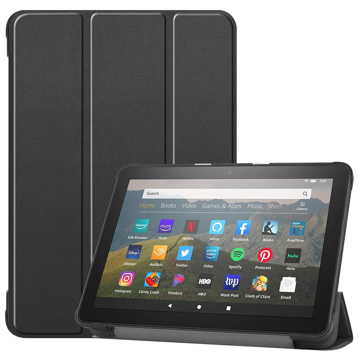 Stylish Tri-fold Leather Cover with Stand for All-new Fire HD 8 Tablet (2020) - Black