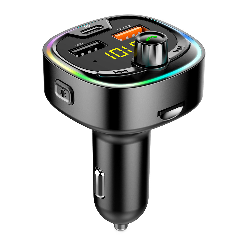 

BT08D Wireless Bluetooth FM Transmitter Radio Receiver TF Card U-Disk Card Playing MP3 Audio Music Stereo Adapter 2 USB+1 Type C Port Phone Charger, Universal
