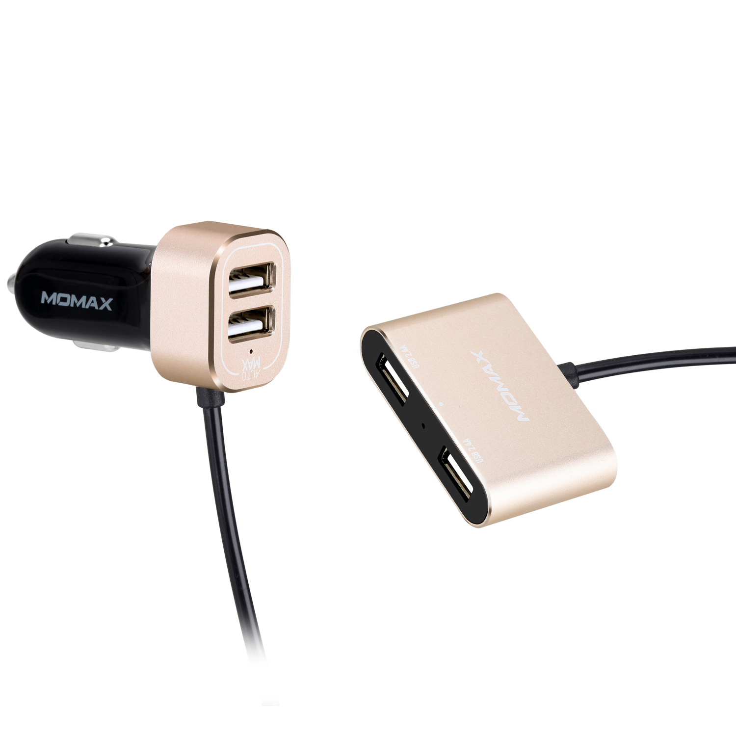 

MOMAX 4 USB-порт Пассажирское Автомобильное Зарядное Устройство Набор Для Переднего И Заднего Сиденья Для Samsung S8 И Т. Д. - Золотой Цвет, iPhone 12 mini