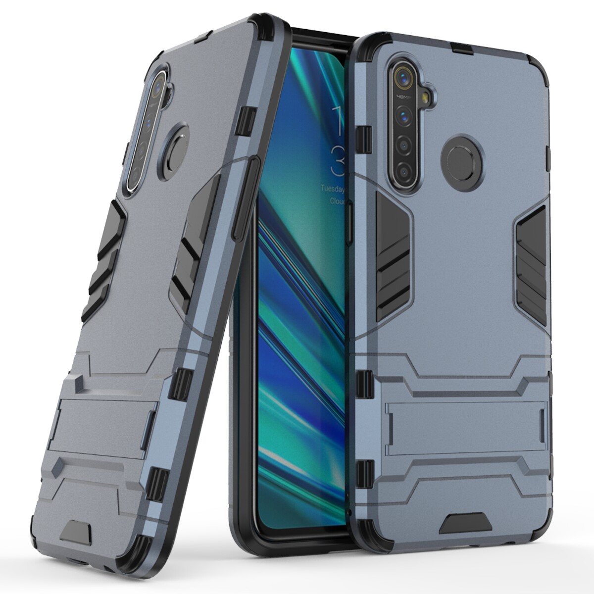 

Plastic + TPU Hybrid Case with Kickstand for OPPO Realme 5 Pro - Dark Blue, OPPO Realme 5 Pro