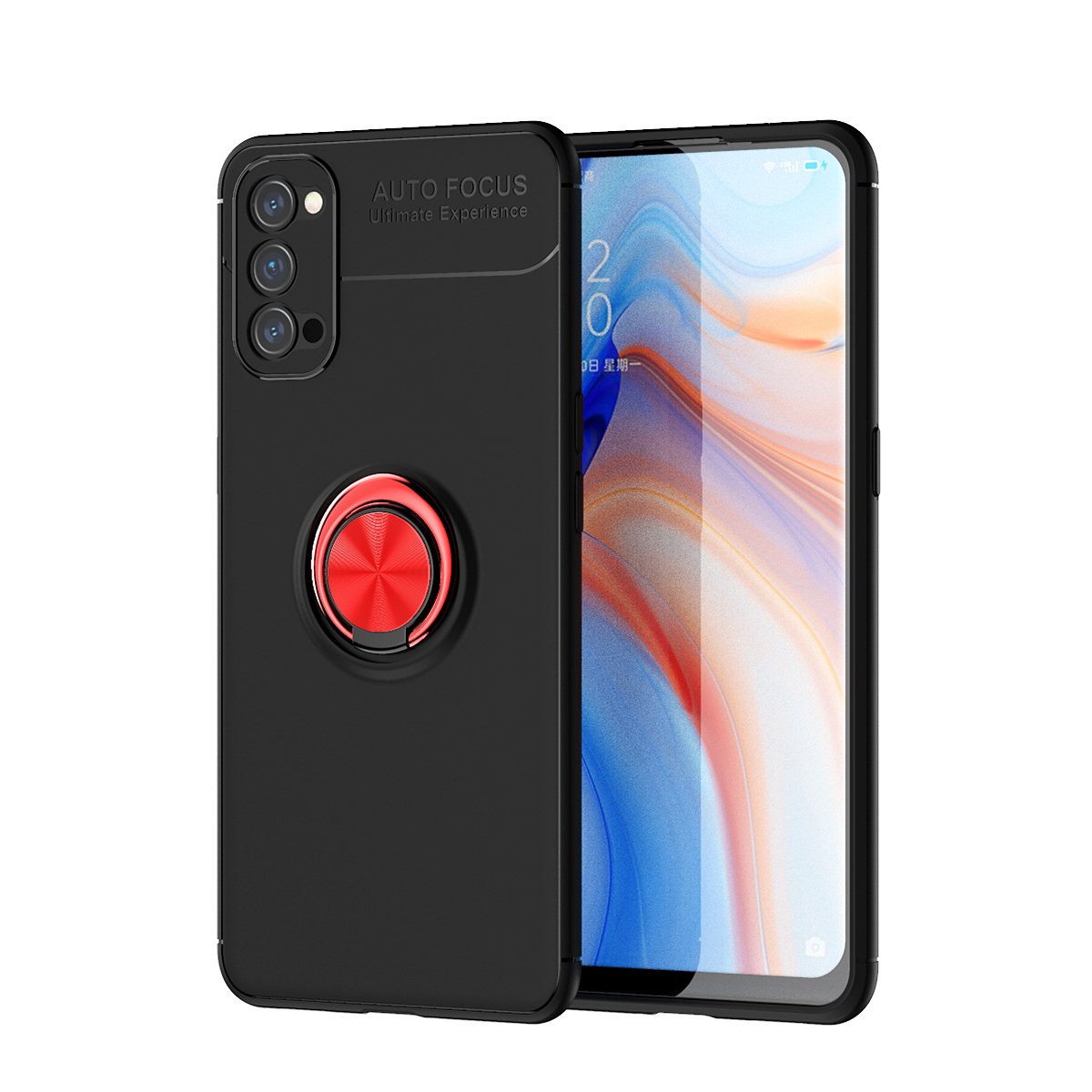 

Lenuo Ring Kickstand Tpu-abdeckung [eingebauter Magnetmetallblech] Für Oppo Reno4 5G - Schwarz / Rot, Oppo Reno4 5G
