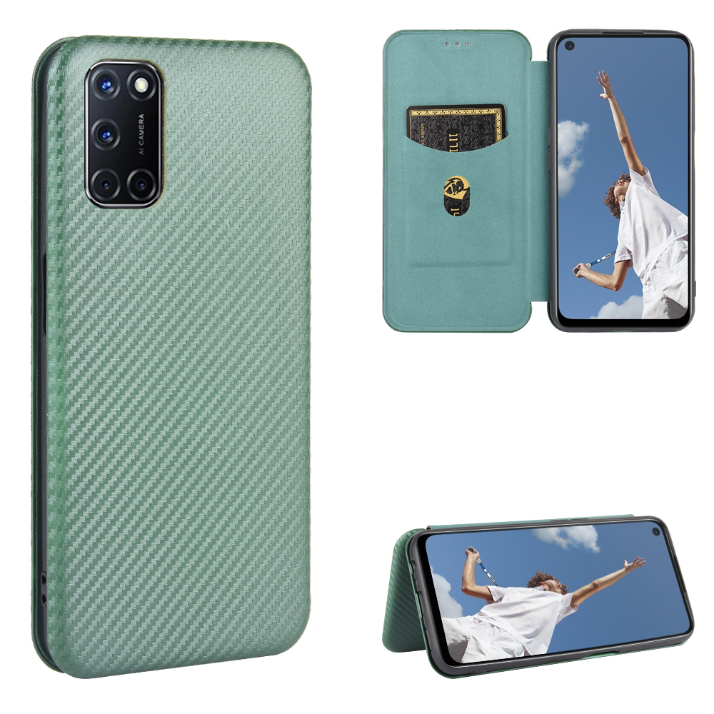 

Carbon Fiber Skin Auto-absorbed Leather Cover for Oppo A92/A72/A52 - Green, Oppo Other OPPO Models