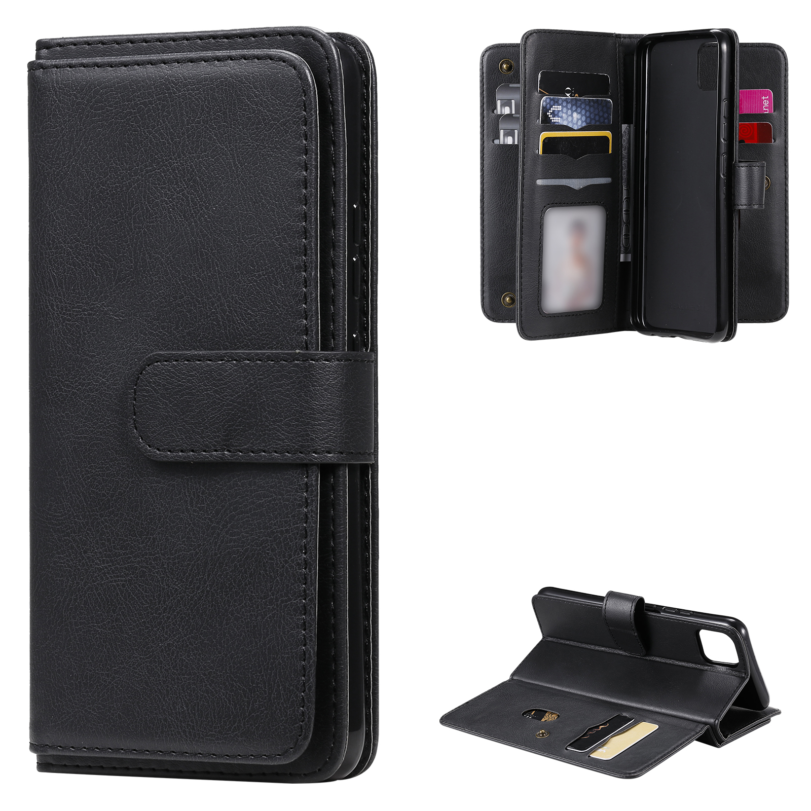 

KT Multifunktionaler Serie-1 Leder-brieftaschenhilfehülle Mit Zehn Kartenschlitzen Für Realme C11 - Schwarz, Realme C11 (2020)