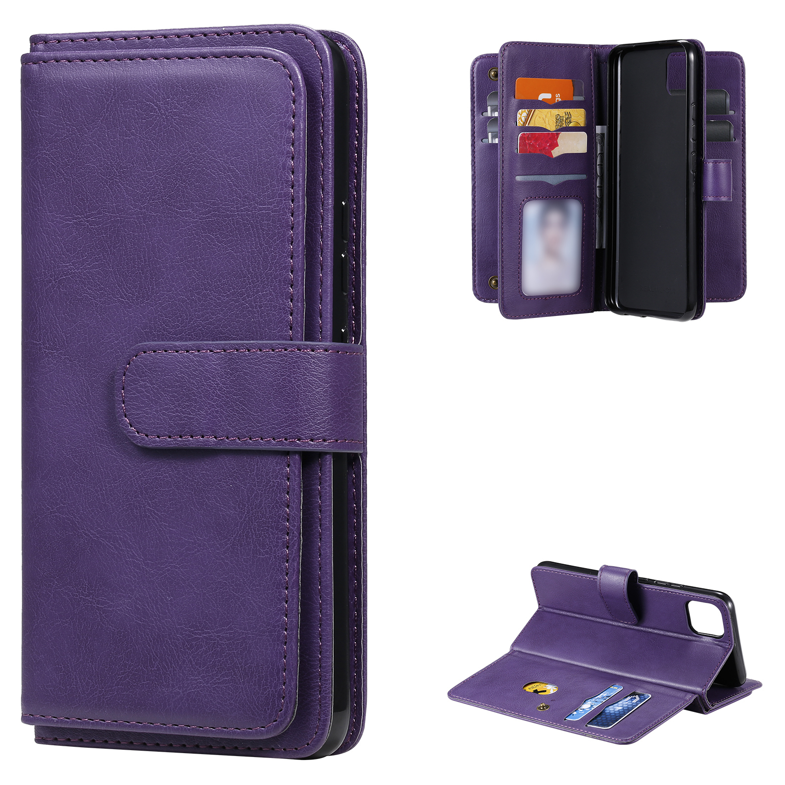 

KT Multifunktionaler Serie-1 Leder-brieftaschenhilfehülle Mit Zehn Kartenschlitzen Für Realme C11 - Violett, Realme C11 (2020)
