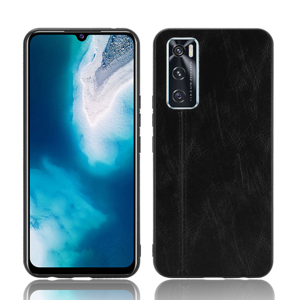 

PC + TPU + PU Lederbeschichtete Hybrid -telefonhülle Mit Stichdesign Für Vivo V20 SE/Y70 2020 - Schwarz, vivo V20 SE
