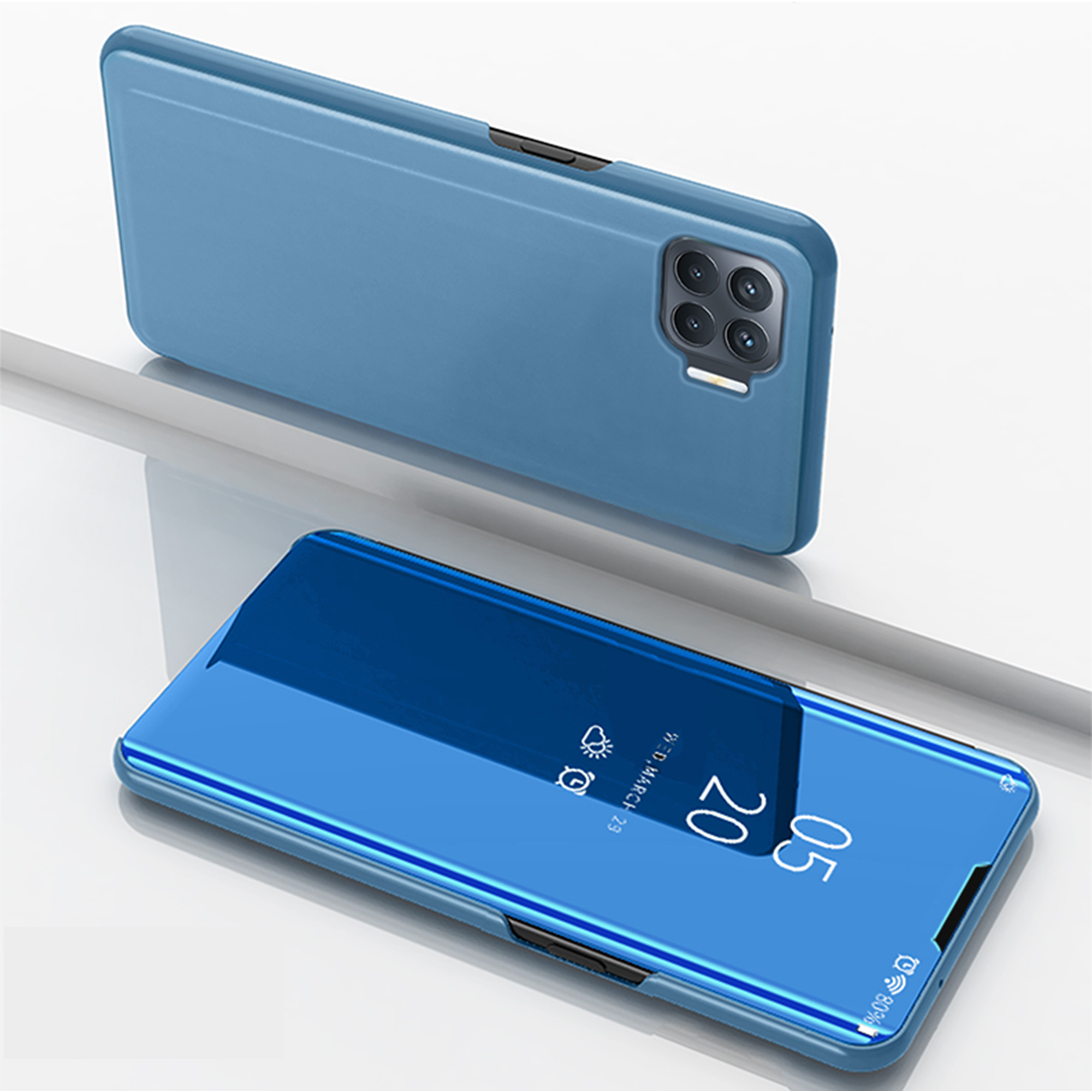 

Ansicht Fenster Überzogene Spiegelfläche Ledertasche Für Oppo A93 / F17 Pro. / Reno4 Lite. / Reno4 F. - Blau, Oppo A93