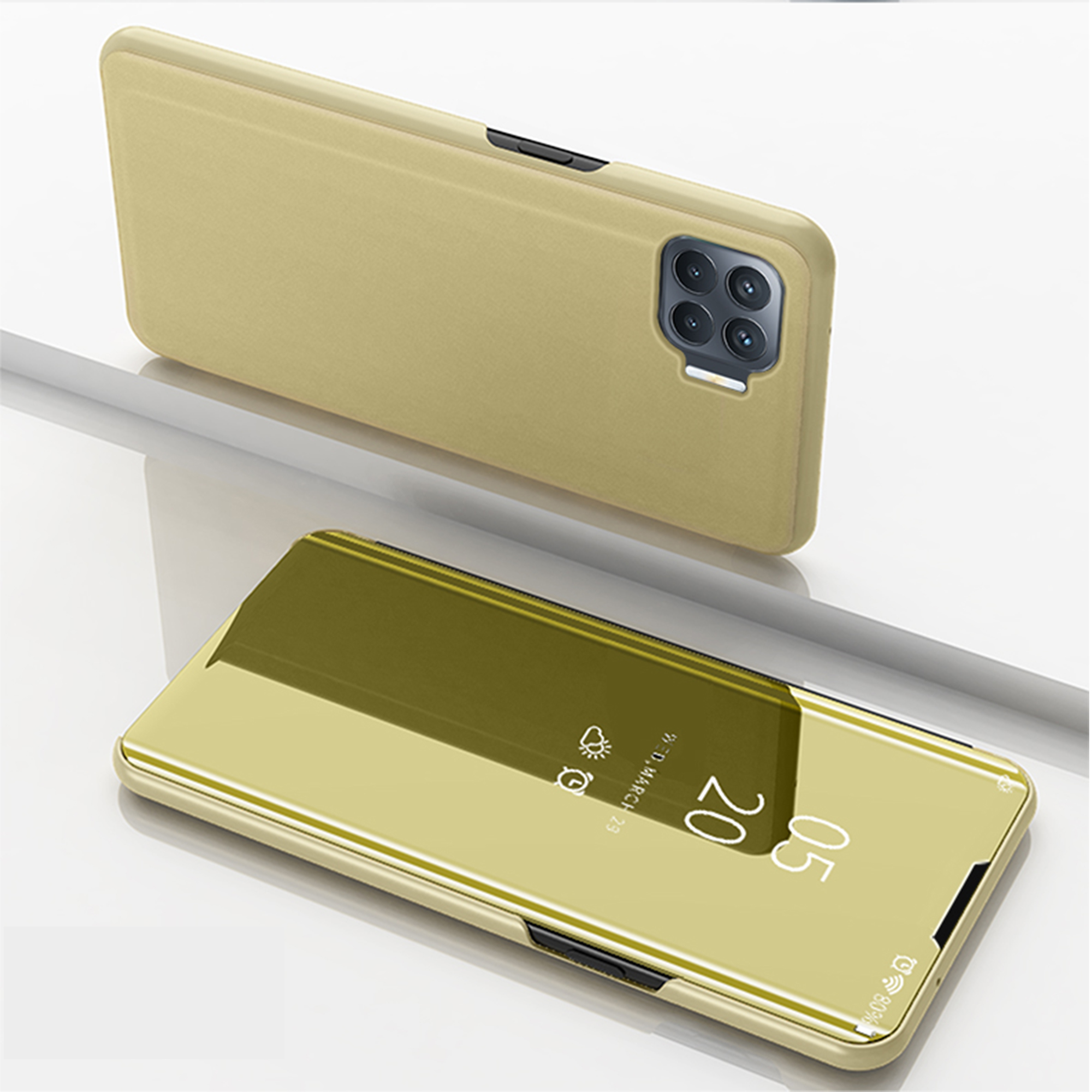 

Ansicht Fenster Überzogene Spiegelfläche Ledertasche Für Oppo A93 / F17 Pro. / Reno4 Lite. / Reno4 F. - Gold, Oppo A93