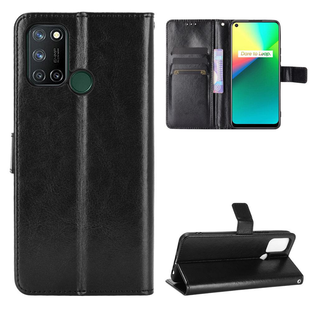

Crazy Horse Texture Lederstand Cover Für Realme 7i/C17 Telefonhülle - Schwarz, Realme 7i (Asia)