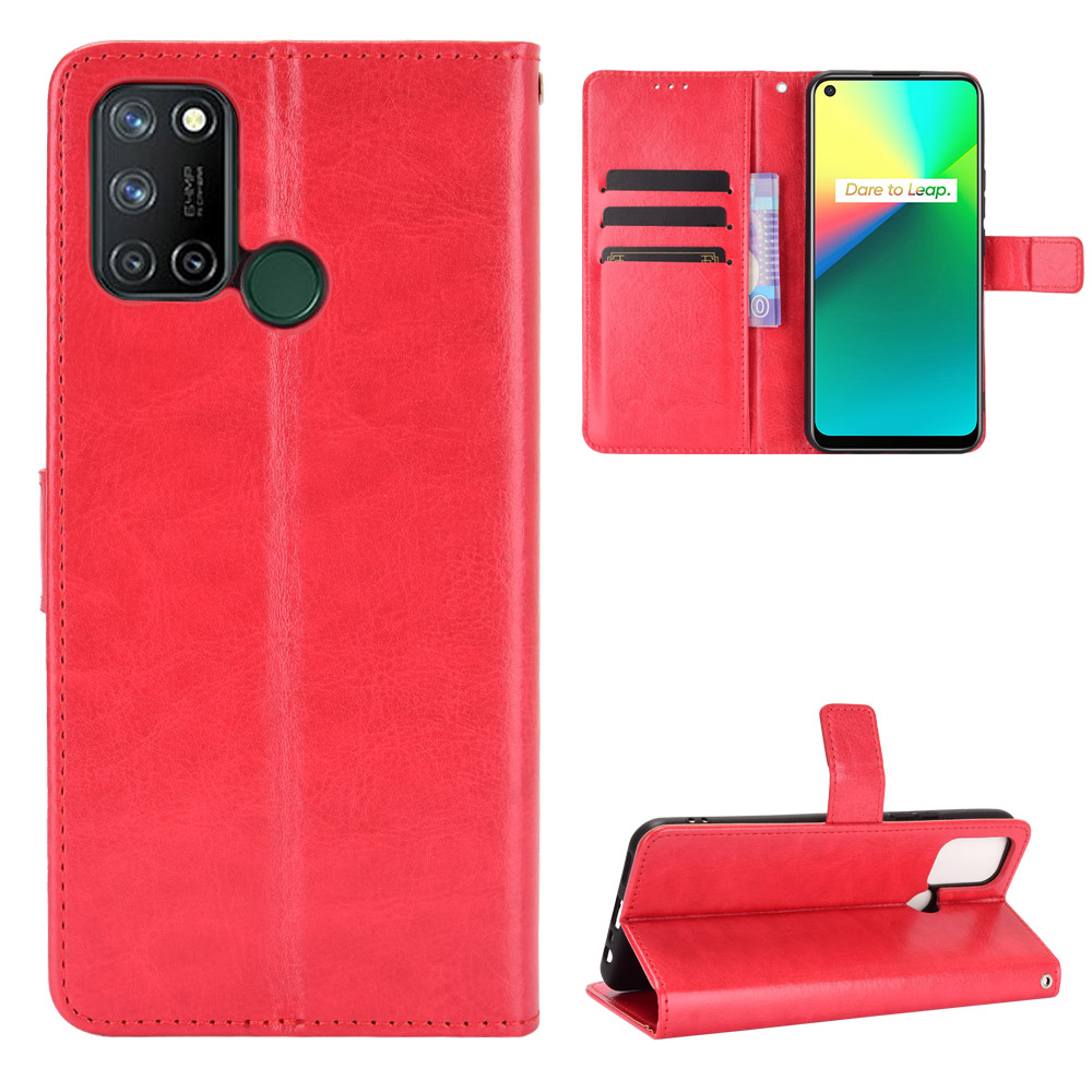 

Crazy Horse Texture Lederstand Cover Für Realme 7i/C17 Telefonhülle - Rot, Realme 7i (Asia)