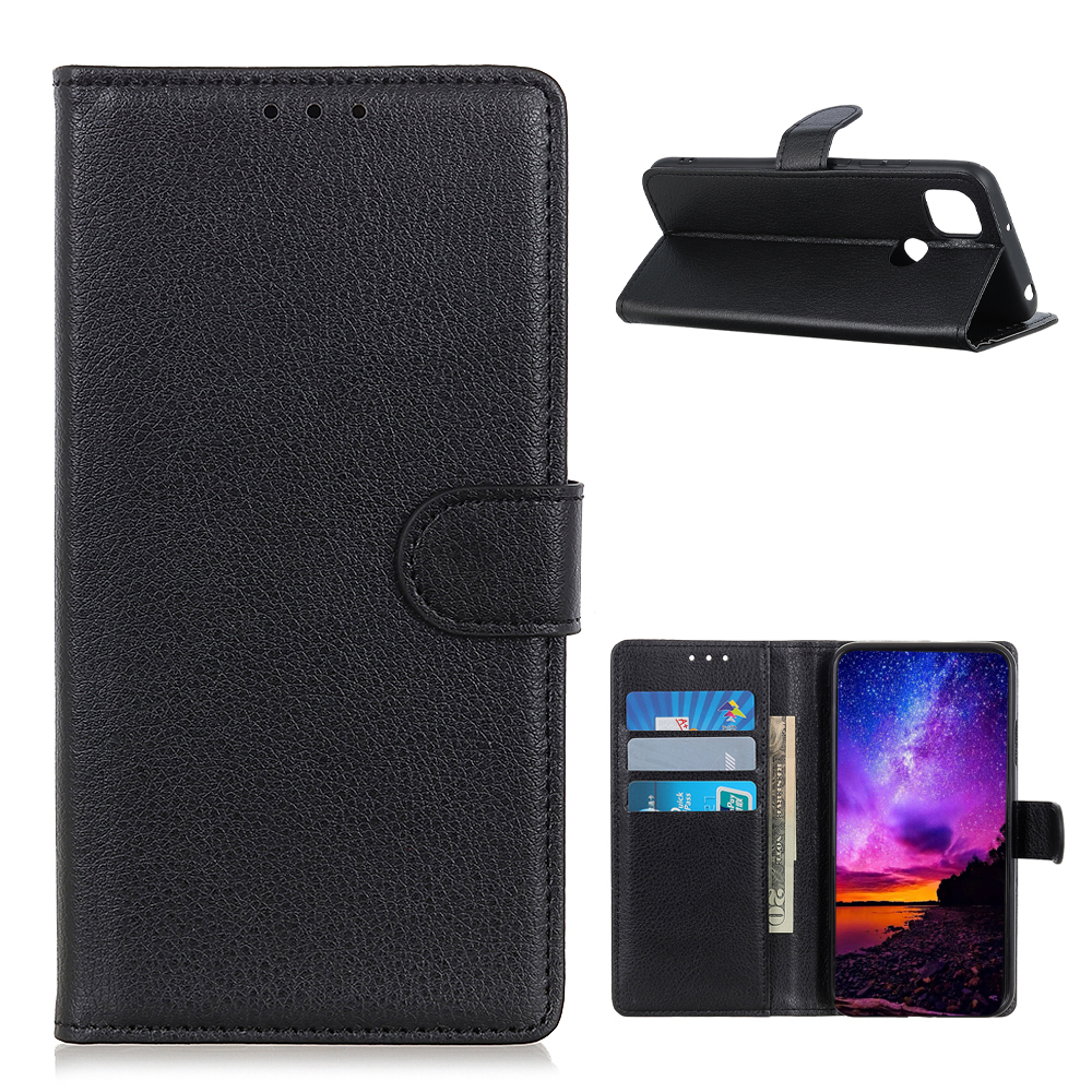

Litchi Skin Leder Flip Hülle Für Oppo A15 Wallet Stand Schutzhülle - Schwarz, OPPO A15