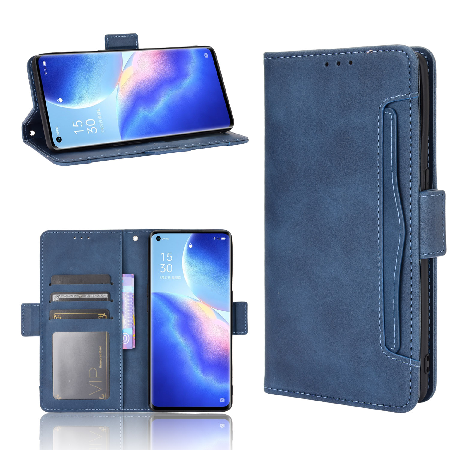 

Mehrere Kartenschlitze Telefonhülle Für Oppo Reno5 Pro 5G Lederwallet Schutzhülle - Blau, Oppo Reno5 Pro 5G