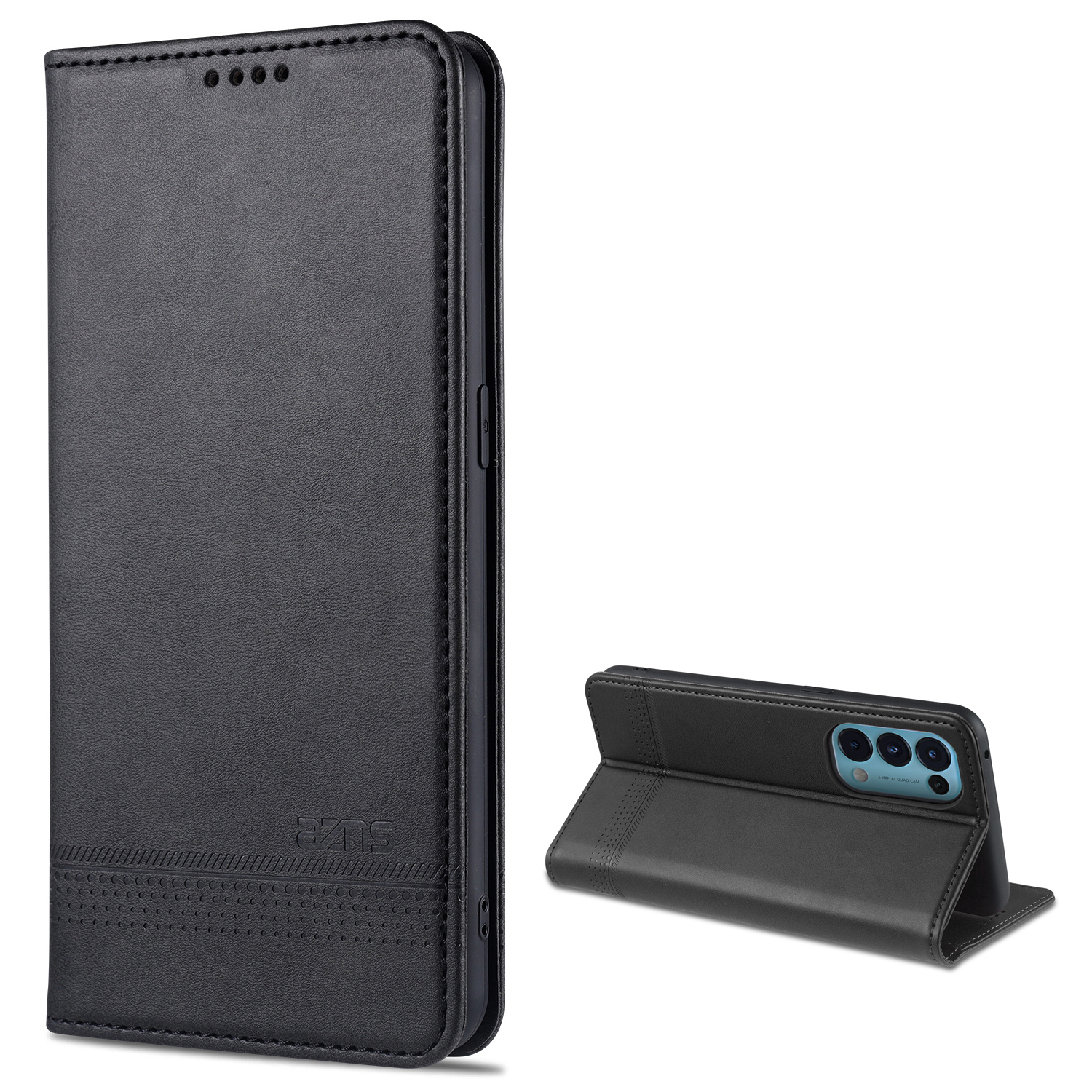 

AZNS Für Oppo Reno5 Pro 5G Auto-absorbiertes Lederabdeckstand Hülle - Schwarz, Oppo Reno5 Pro 5G