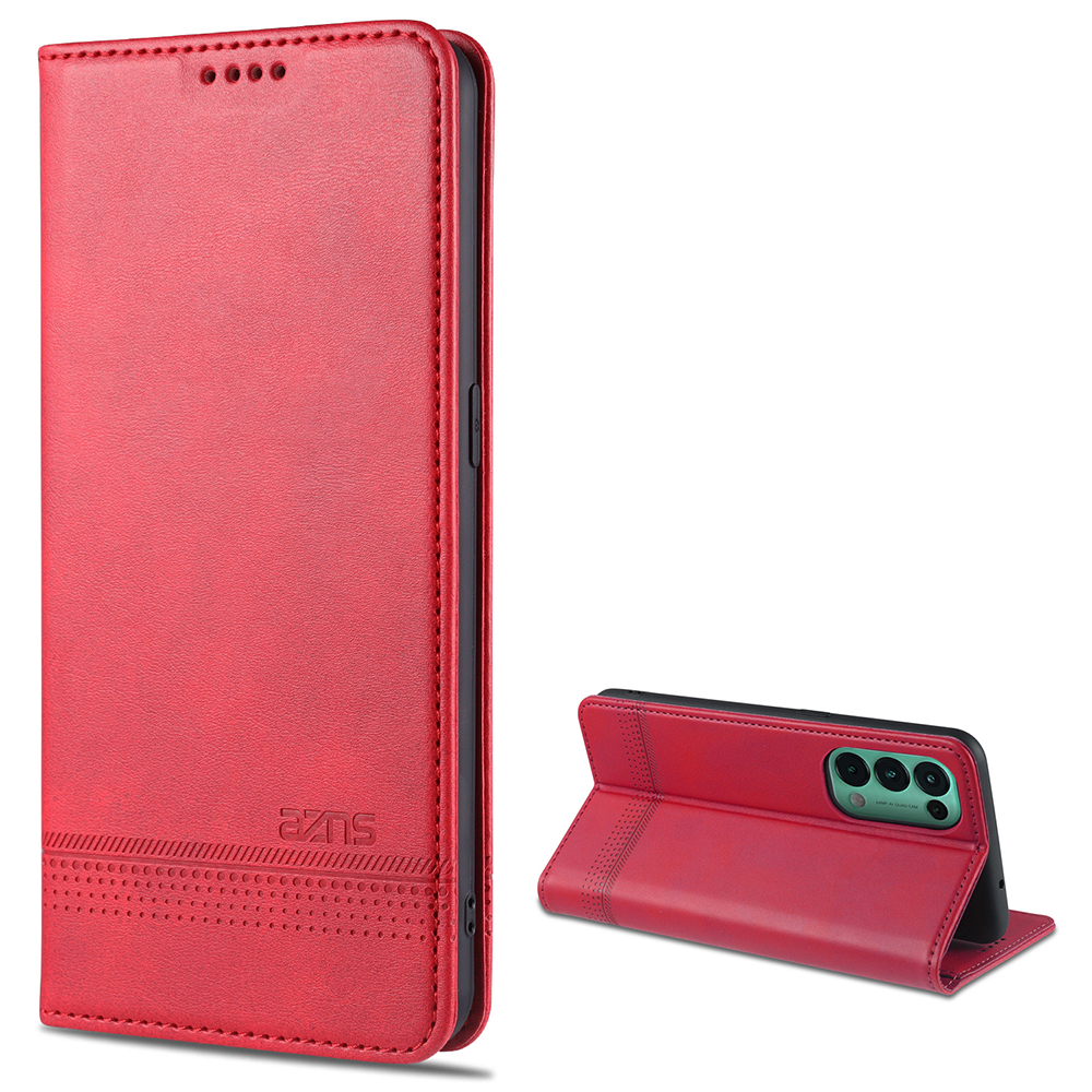 

AZNS Für Oppo Reno5 5G Auto-absorbierter Leder-Leather Protector-Stand-Fall - Rot, Oppo Reno5 5G