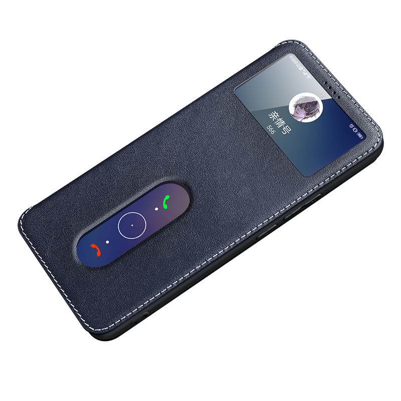 

Dual Fenster Echter Lederstand Cover Für Vivo X60 Pro 5G Hülle - Blau, vivo X60 Pro 5G (Global)