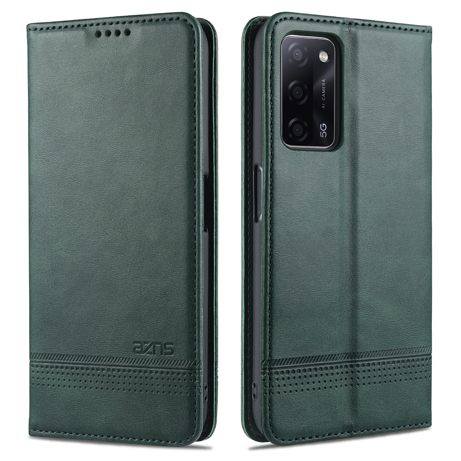 

AZNS Auto-absorbiertes Magnetisches Ständer Brieftaschen-leder-telefonschalenkoffer Für Oppo A55 5G - Schwarzgrün, Oppo A55 5G