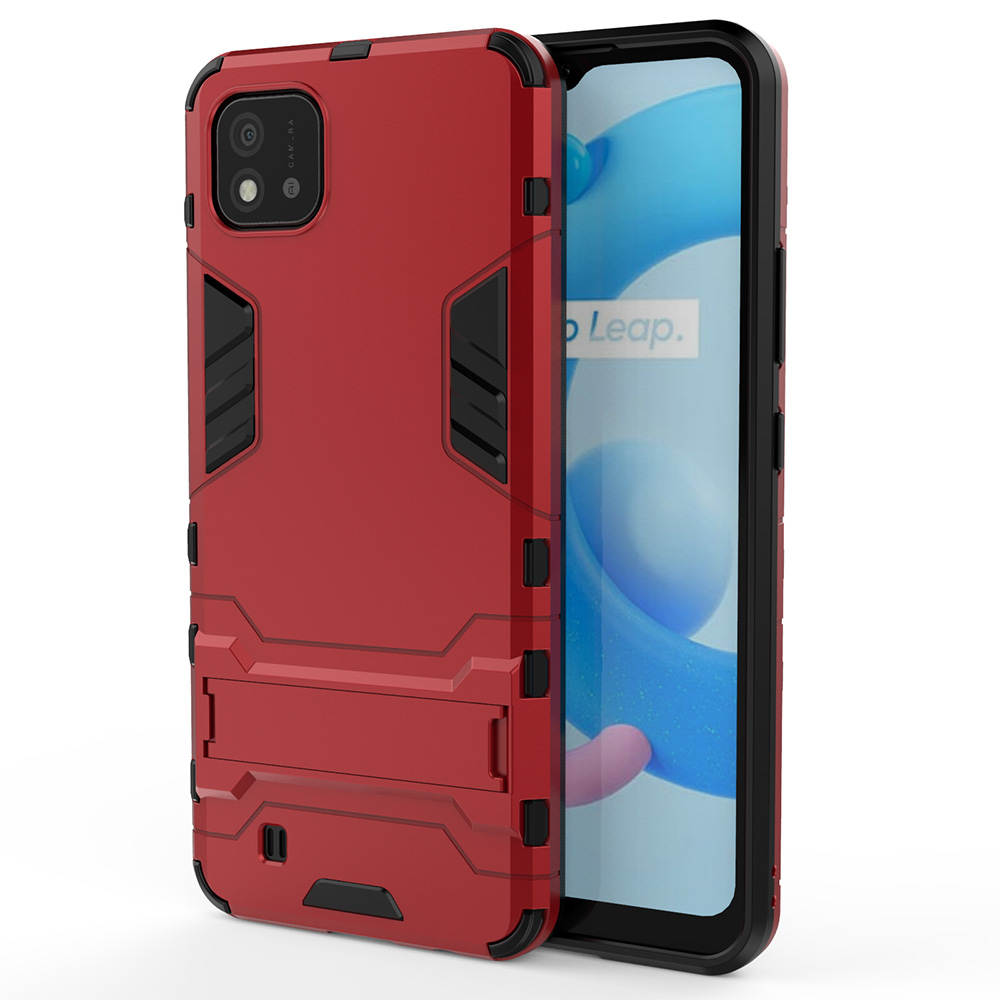 

2 in 1 Kickstand Plastik + TPU Hybrid -telefonschutzabdeckung Für Realme C20 - Rot, Realme C20