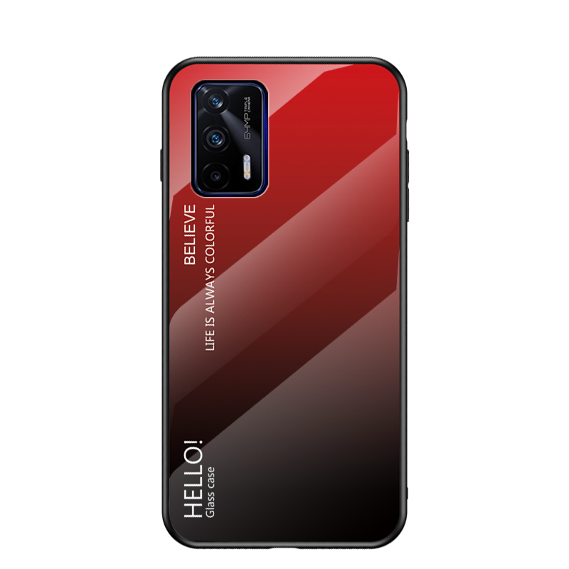 

Farbgradient Design Anti-Scratch-gehärtetes Glas + TPU-Rahmen-Handy-Back-Kasten Für REALME GT 5G - Rot Schwarz, Realme GT 5G