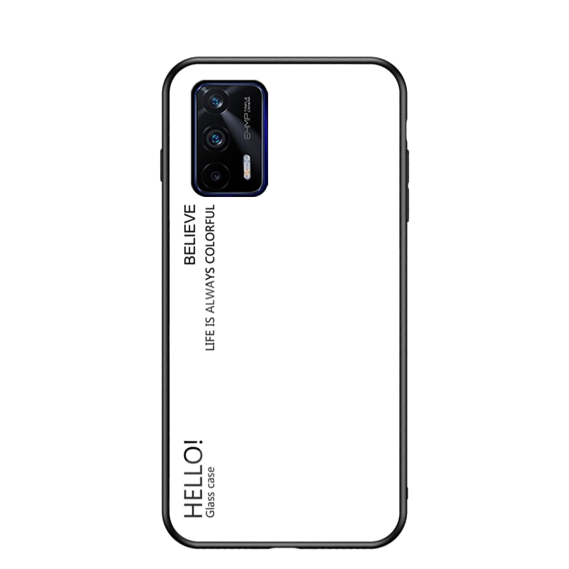 

Farbgradient Design Anti-Scratch-gehärtetes Glas + TPU-Rahmen-Handy-Back-Kasten Für REALME GT 5G - Weiß, Realme GT 5G