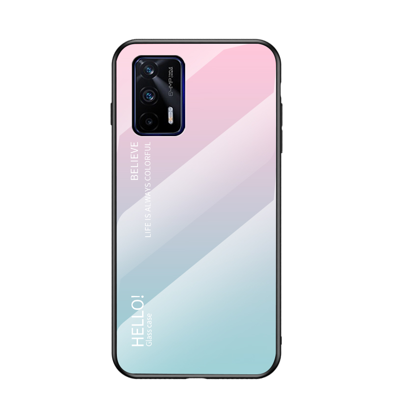

Farbgradient Design Anti-Scratch-gehärtetes Glas + TPU-Rahmen-Handy-Back-Kasten Für REALME GT 5G - Pink Blau, Realme GT 5G
