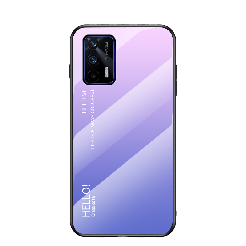 

Farbgradient Design Anti-Scratch-gehärtetes Glas + TPU-Rahmen-Handy-Back-Kasten Für REALME GT 5G - Pink Lila, Realme GT 5G