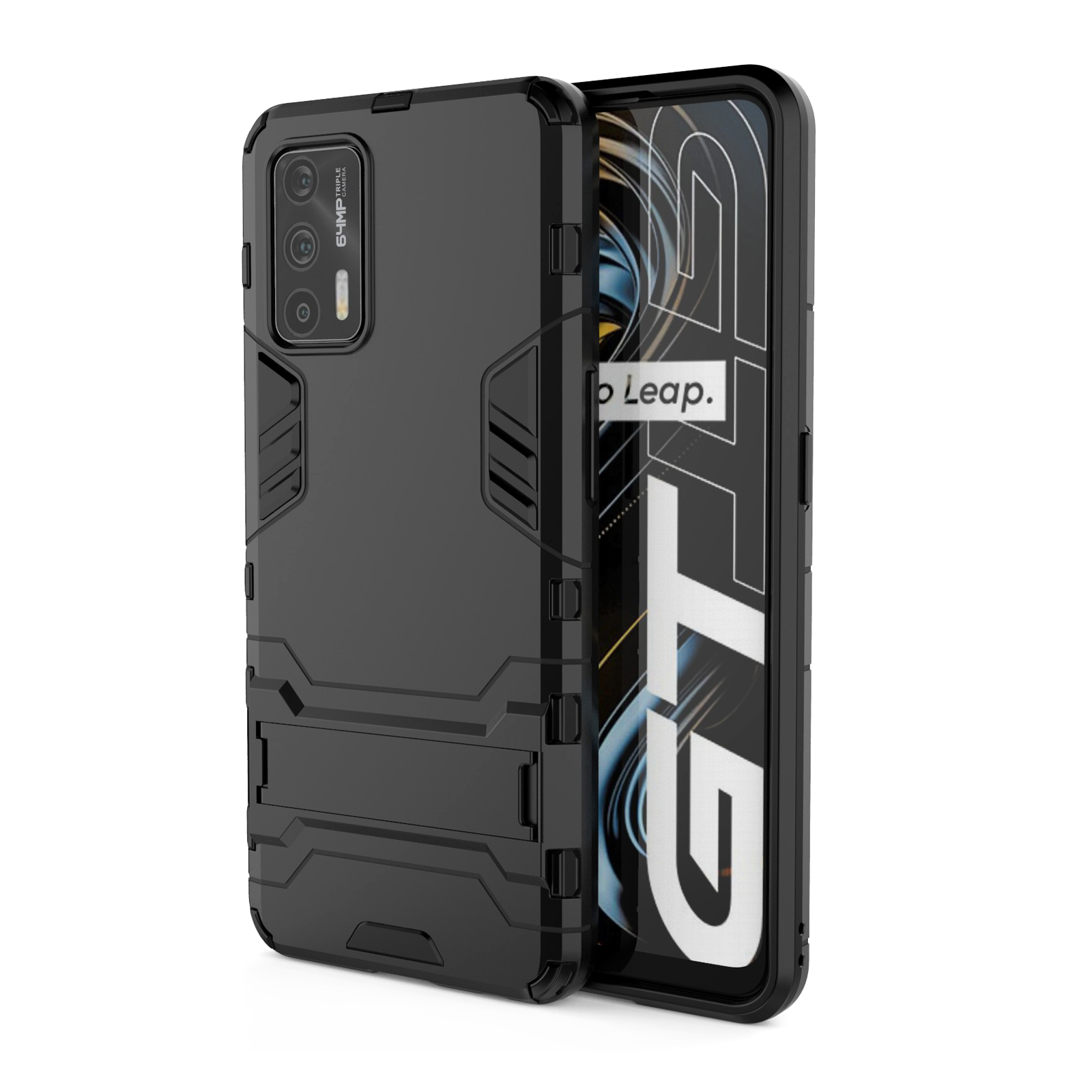 

2 in 1 Kunststoff + TPU Combo Hybrid Phone Protector Deckhülle Mit Kickstand Für Realme GT 5G - Schwarz, Realme GT 5G