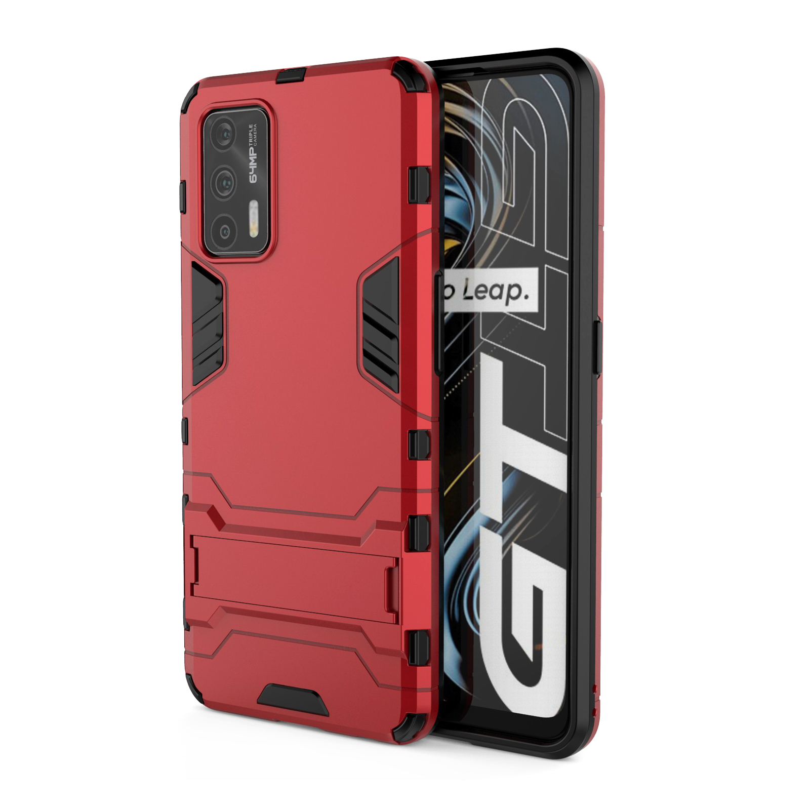 

2 in 1 Kunststoff + TPU Combo Hybrid Phone Protector Deckhülle Mit Kickstand Für Realme GT 5G - Rot, Realme GT 5G