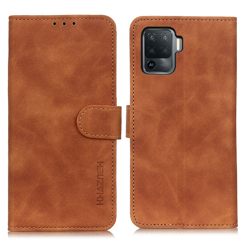 

Khazneh Magnetic Clasp Wallet Design Retro Style PU Ledertasche Für Oppo A94/F19 Pro/Reno5 f. - Braun, Oppo Reno5 F