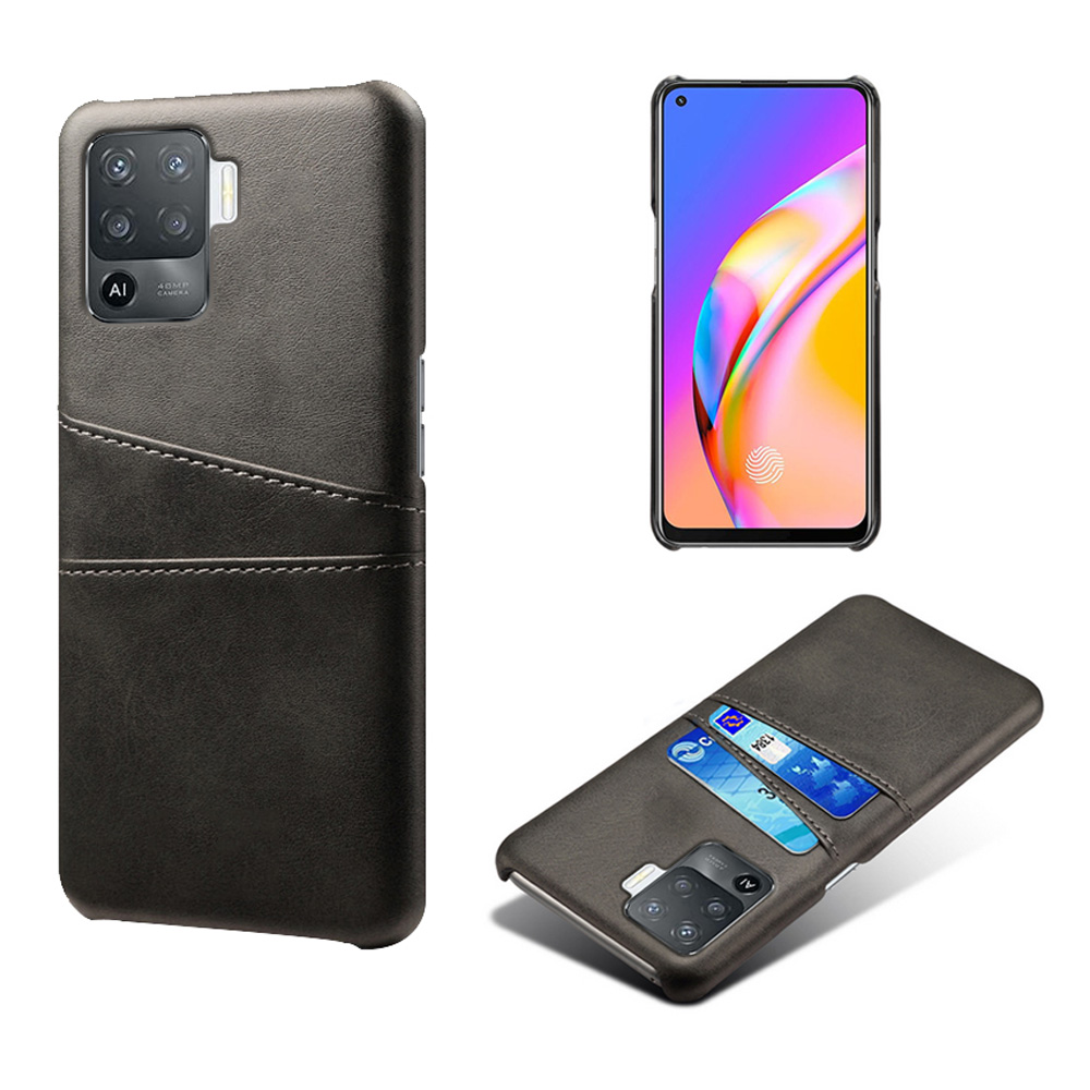 

KSQ Double Card Slots PU Lederbeschichtete PC Back Case Shell Für Oppo F19 Pro/A94 - Schwarz, Oppo F19 Pro