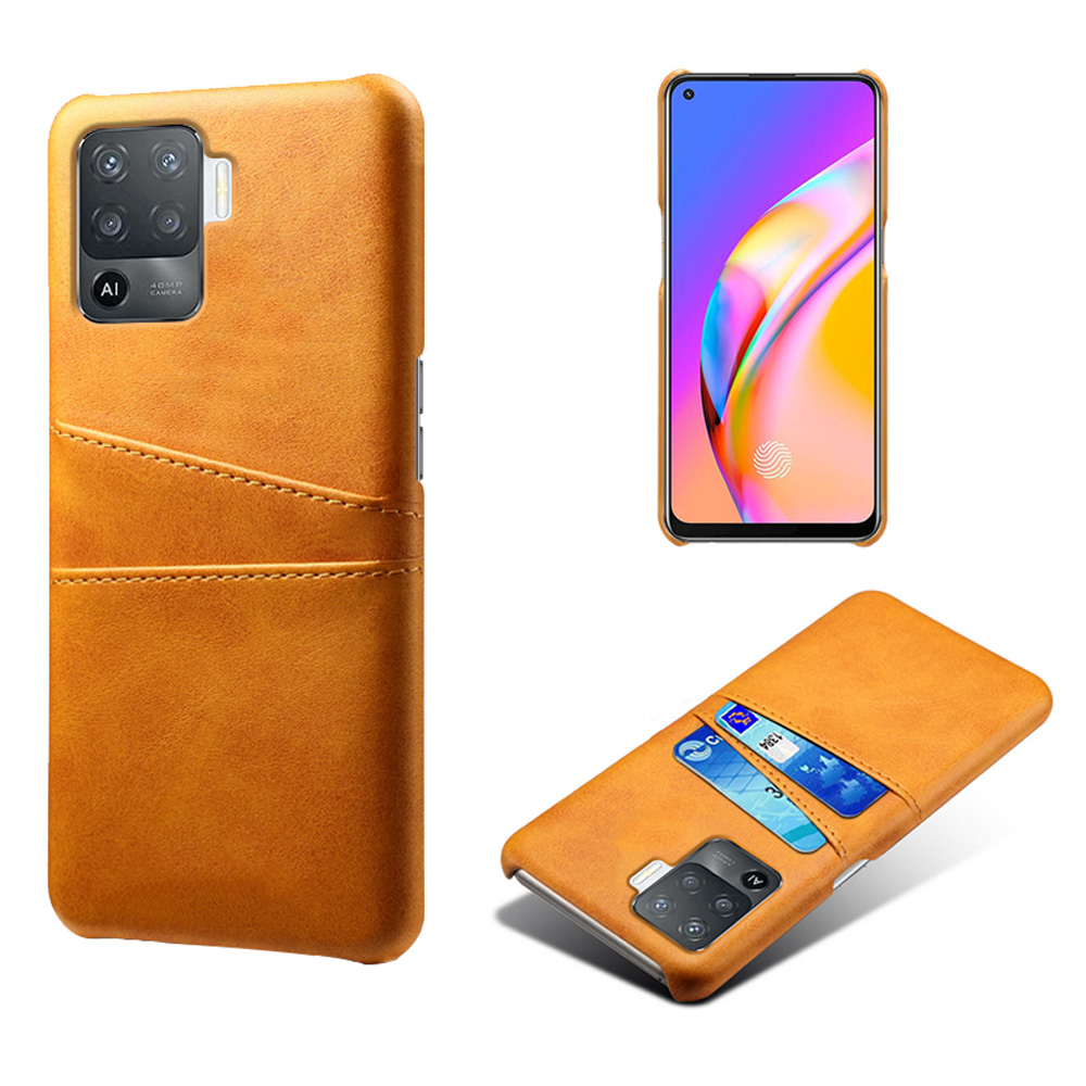 

KSQ Double Card Slots PU Lederbeschichtete PC Back Case Shell Für Oppo F19 Pro/A94 - Orange, Oppo F19 Pro