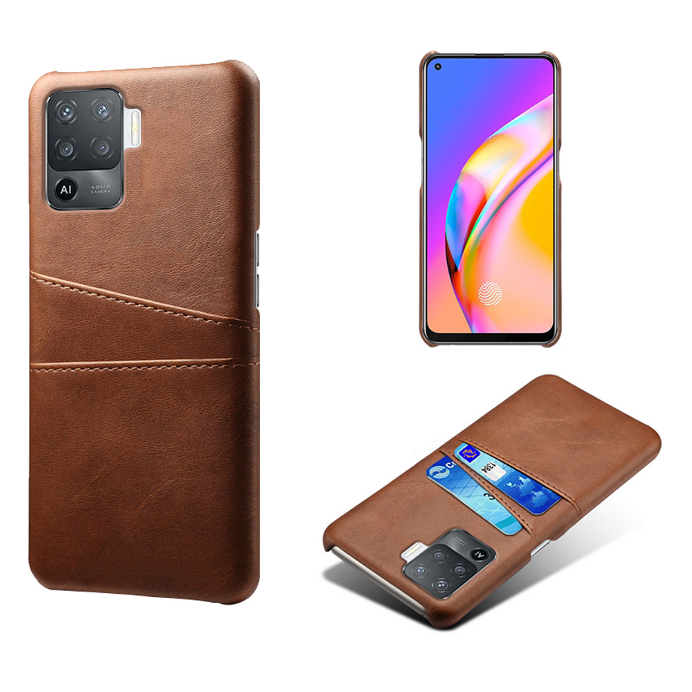 

KSQ Double Card Slots PU Lederbeschichtete PC Back Case Shell Für Oppo F19 Pro/A94 - Braun, Oppo F19 Pro