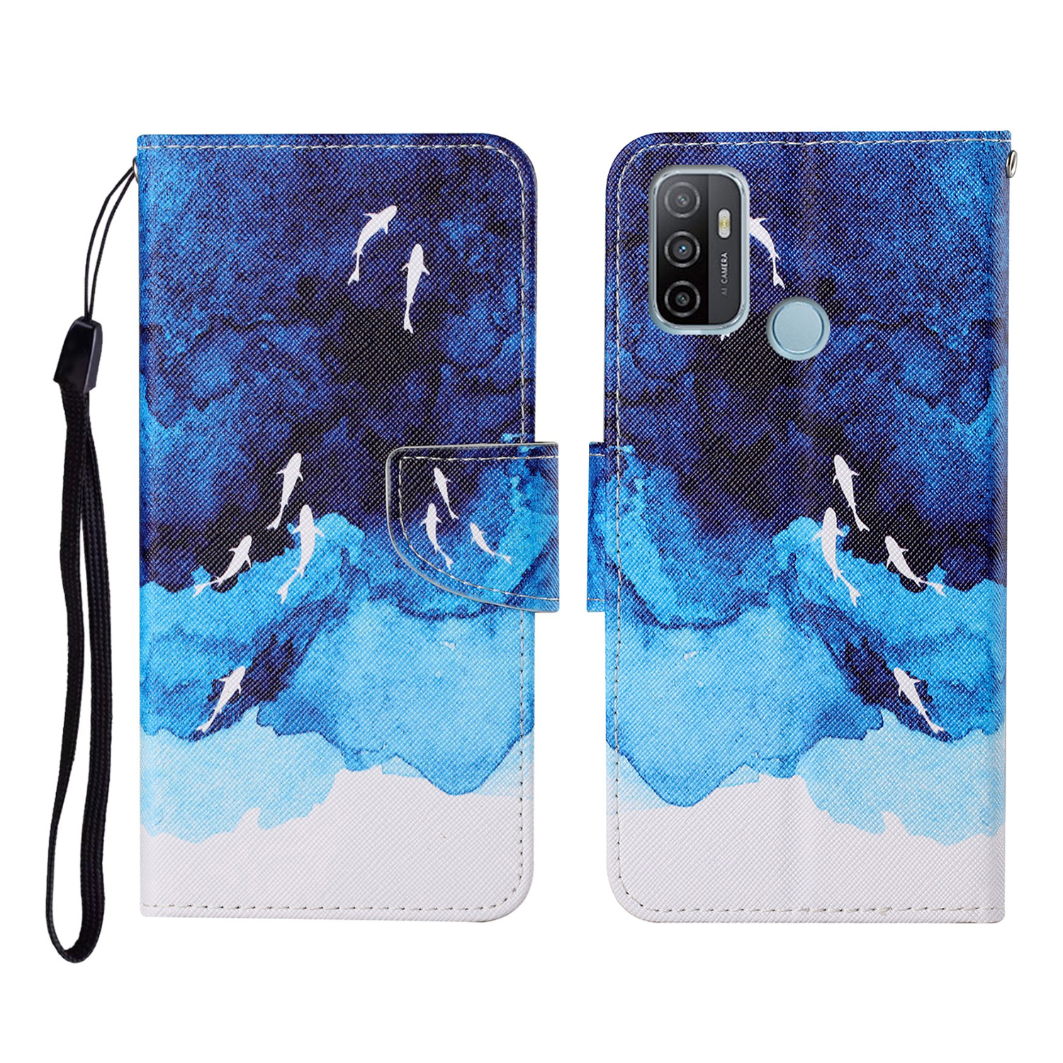 

Musterdruck PU Leder Vollschutz Telefonabdeckung Hülle Mit Stand Für Oppo A53 (2020) - Ozean, Oppo A53(2020)