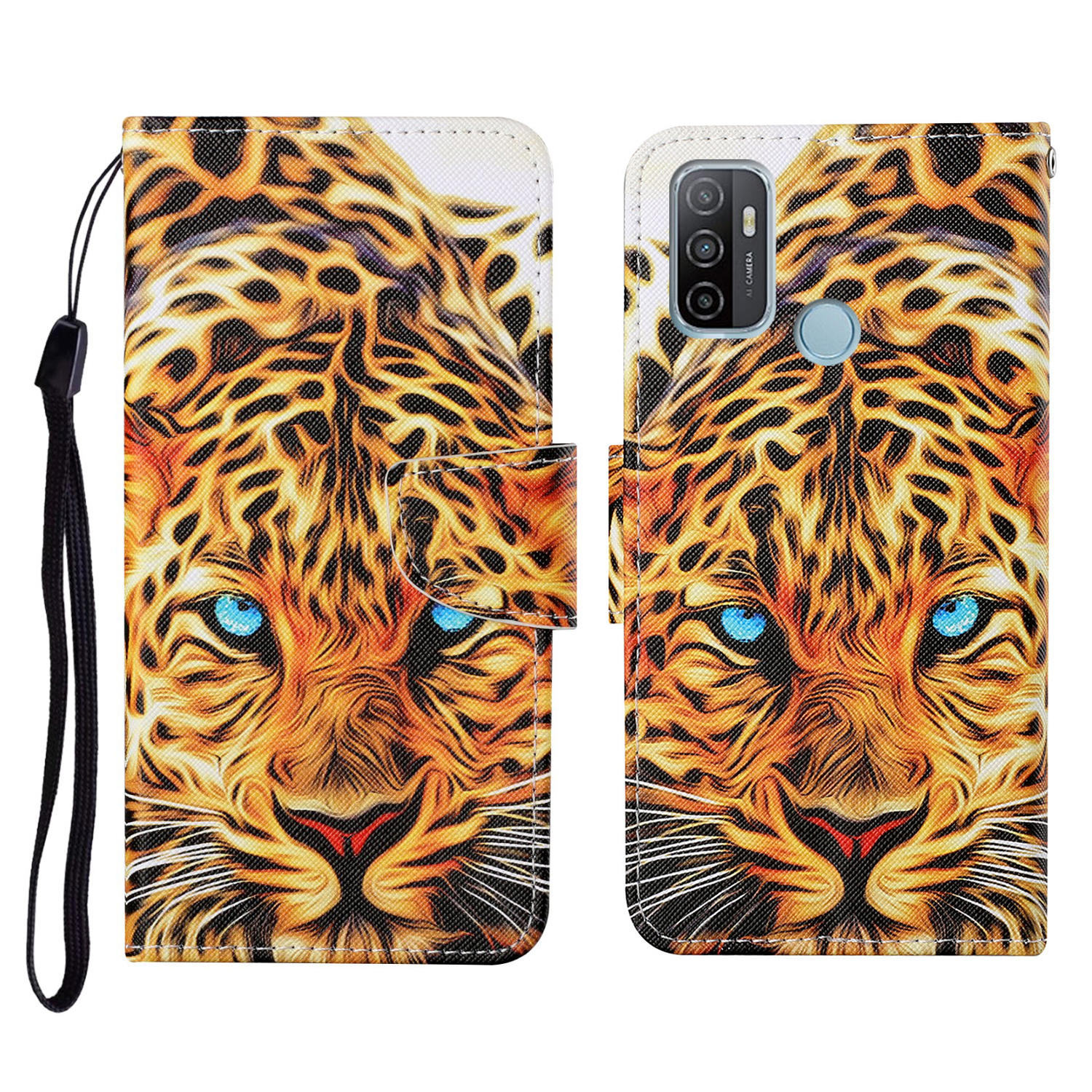 

Musterdruck PU Leder Vollschutz Telefonabdeckung Hülle Mit Stand Für Oppo A53 (2020) - Leopard, Oppo A53(2020)