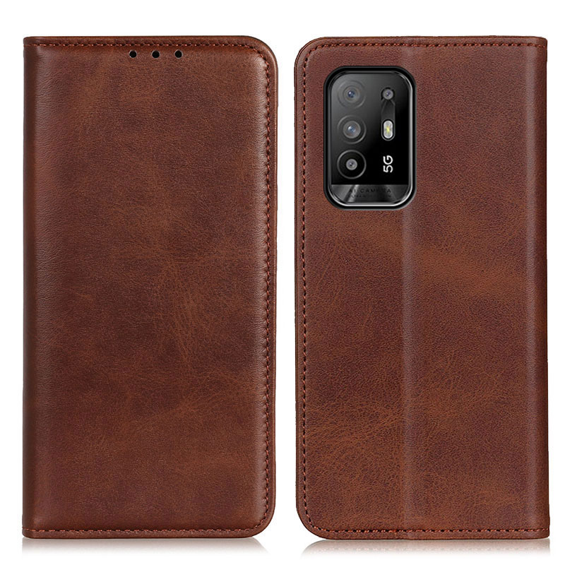 

Voller Schutz Split Leder-Telefonabdeckung Für OPPO A94 5G / F19 PRO + 5G Auto-absorbierte Wallet Design-Ständerschale - Kaffee, Oppo A94 5G