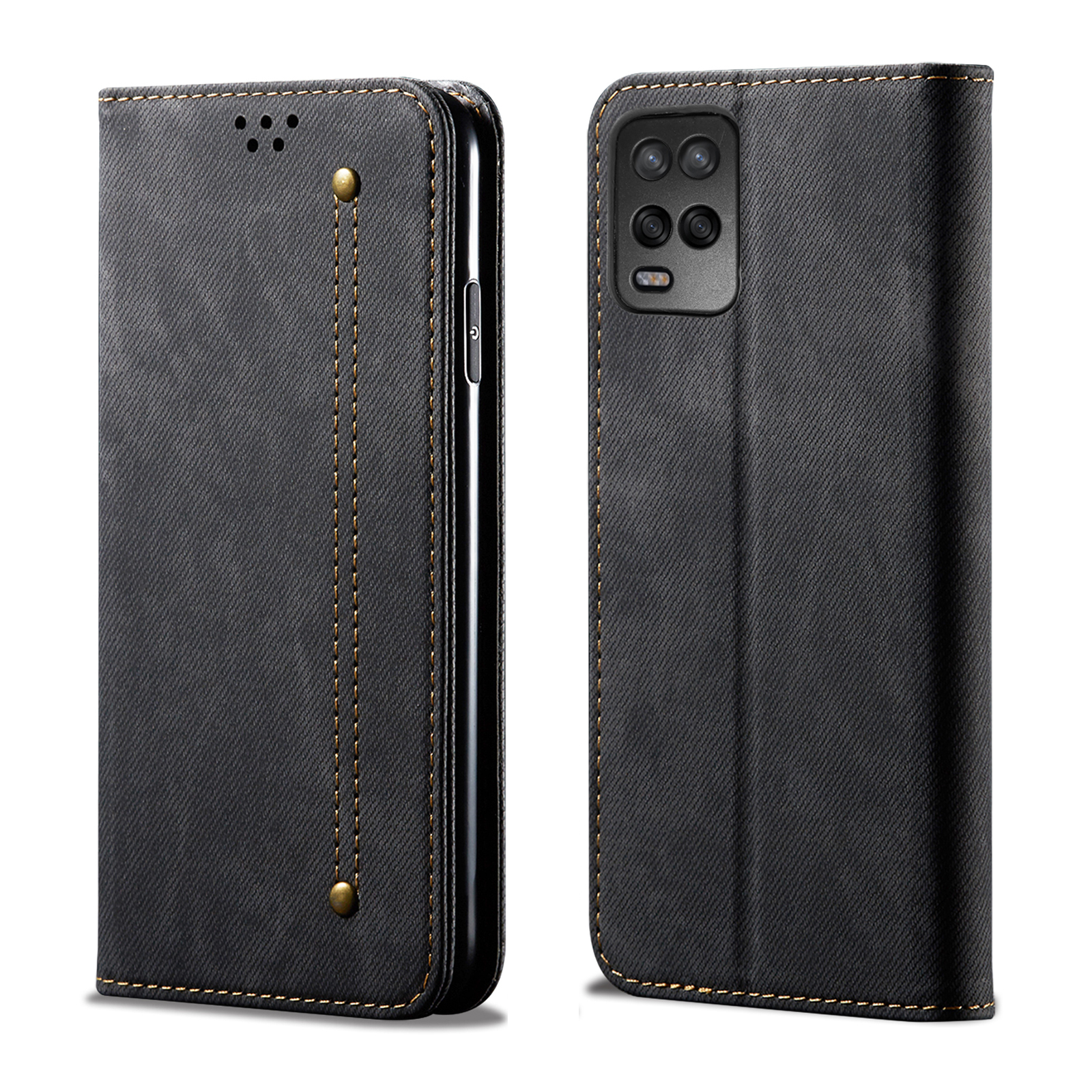 

Vintage Stil Brieftasche Stand Jeans Tuch Textur Leder Telefonabdeckung Für Oppo A54 5G - Schwarz, Oppo A54 5G