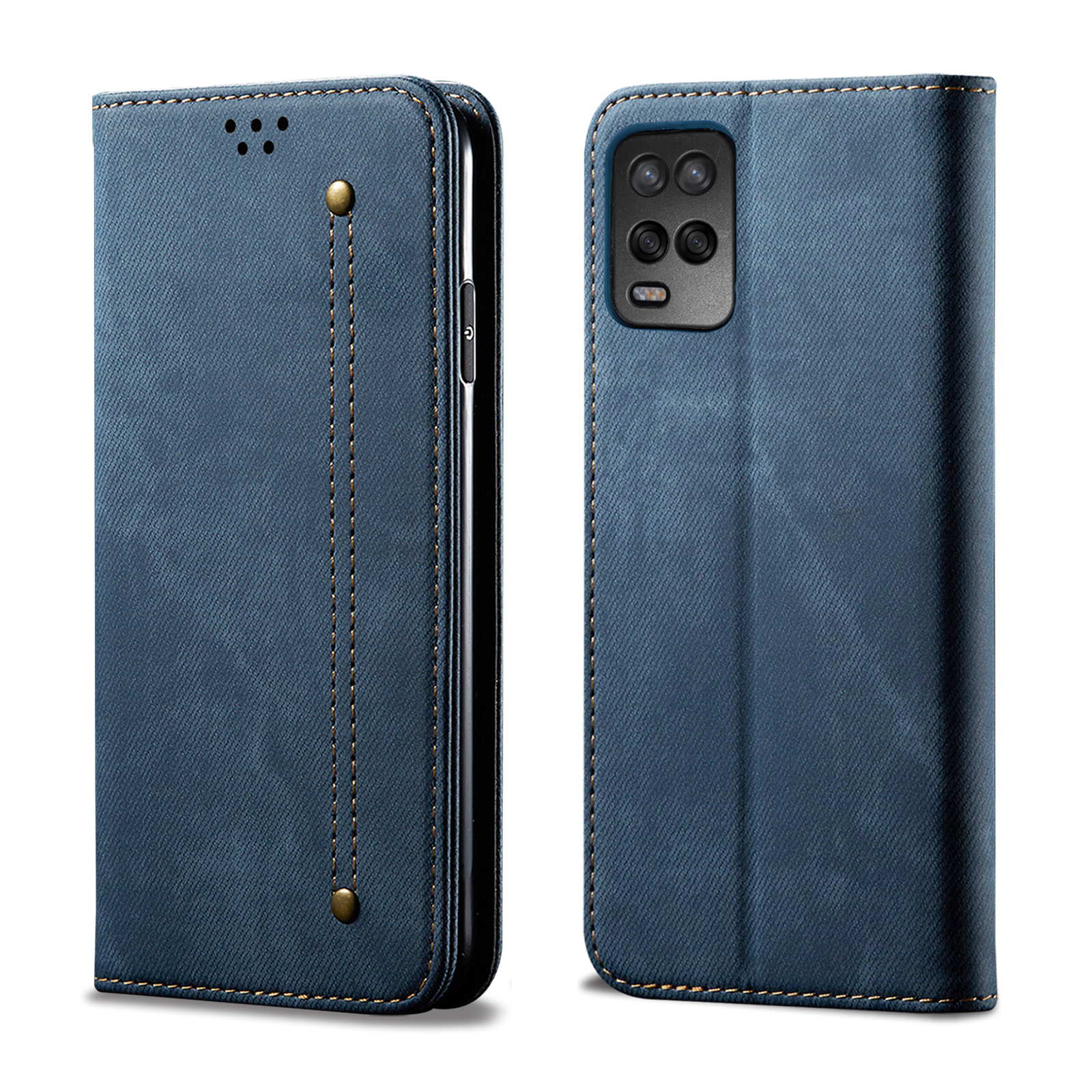 

Vintage Stil Brieftasche Stand Jeans Tuch Textur Leder Telefonabdeckung Für Oppo A54 5G - Blau, Oppo A54 5G