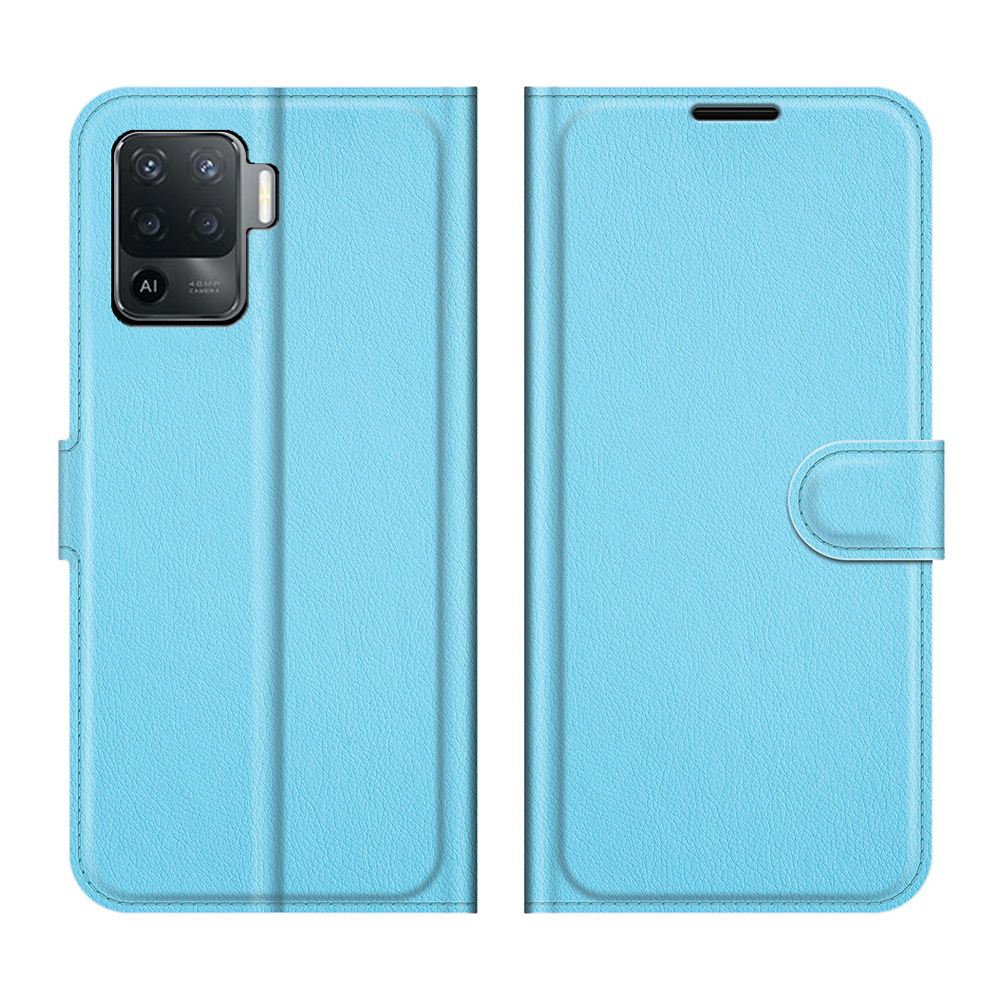 

Litchi Skin Wallet Stand Cuir Case Pour Oppo A94 / Oppo F19 Pro Téléphone Couverture - Bleu