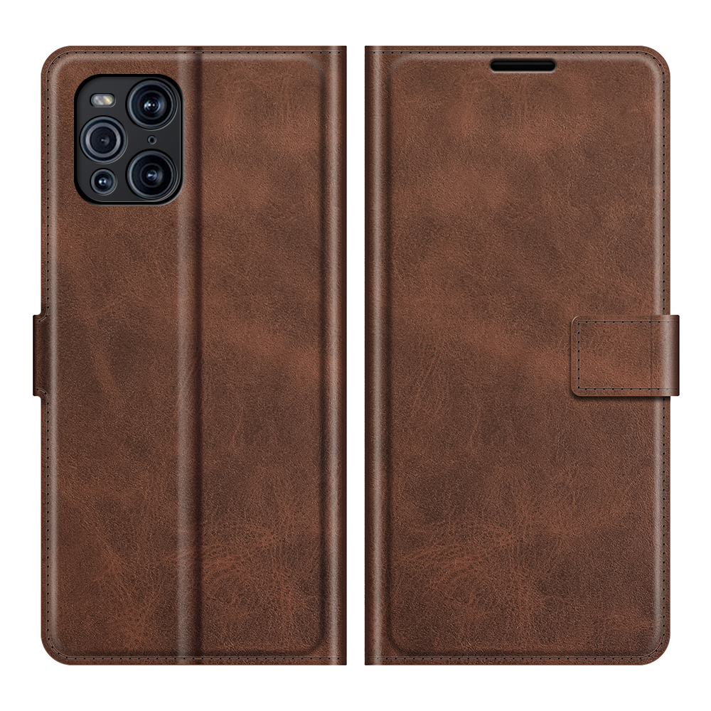 

Magnetic Clasp Leather Wallet Standing Protective Case Cover for Oppo Find X3/Find X3 Pro - Coffee