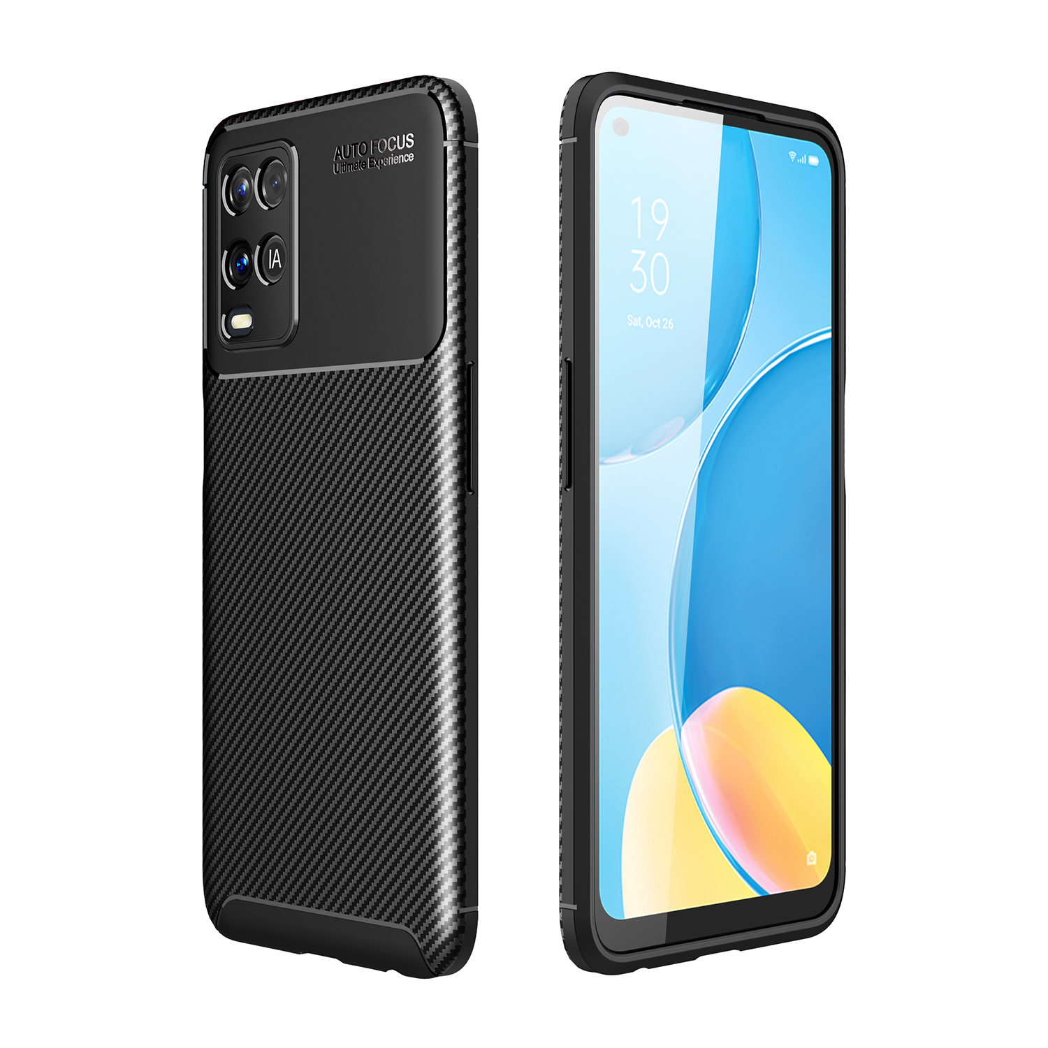 

Carbon Faser Textur Gut Geschützte Präzise Ausschnitt TPU Phone Protector Cover Für Oppo A54 4G - Schwarz, Oppo A54 4G