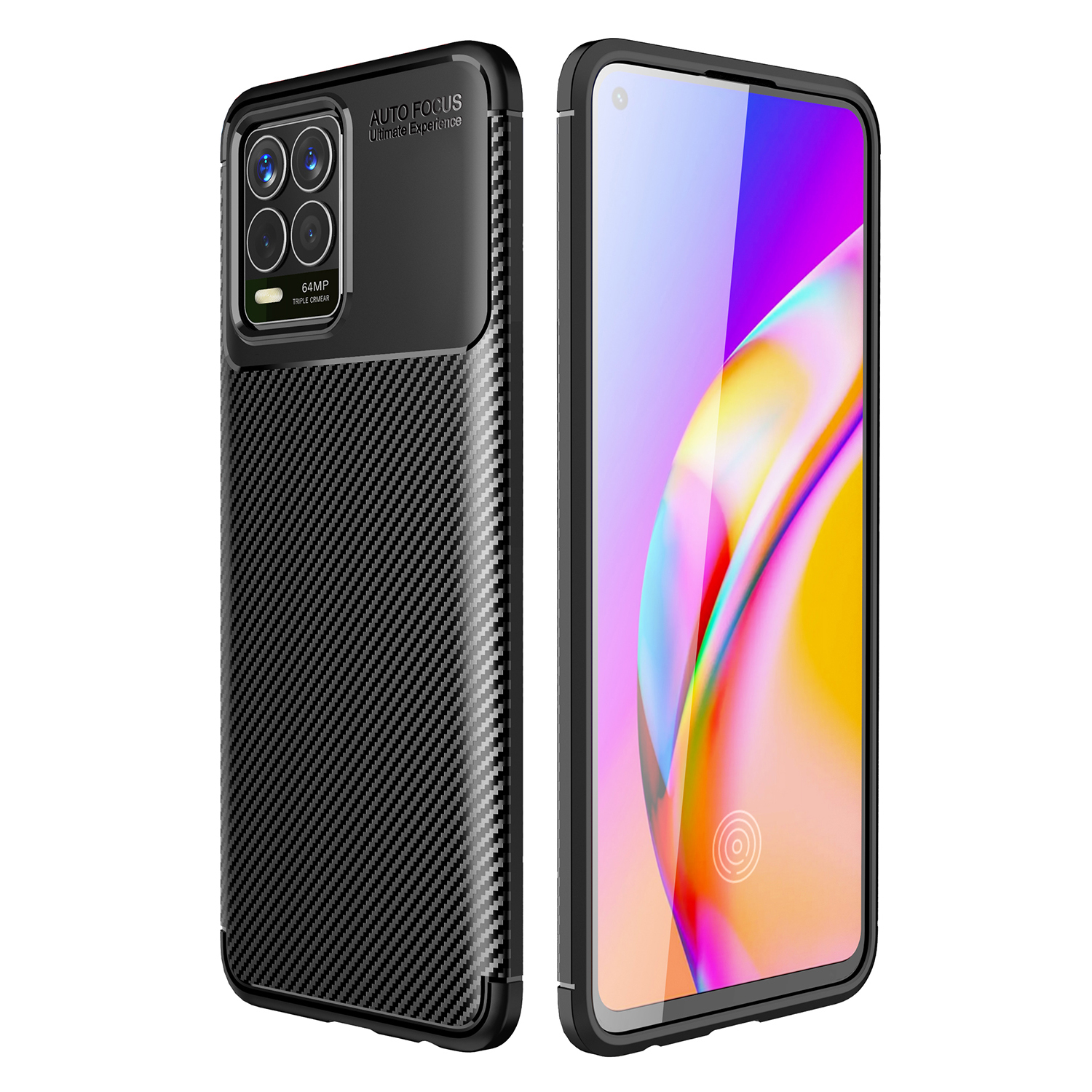 

Gut Geschützte Kohlefaser Textur Präzise Ausgeschnittene Tpu-telefonschutzabdeckung Für Realme 8 - Schwarz, Realme 8