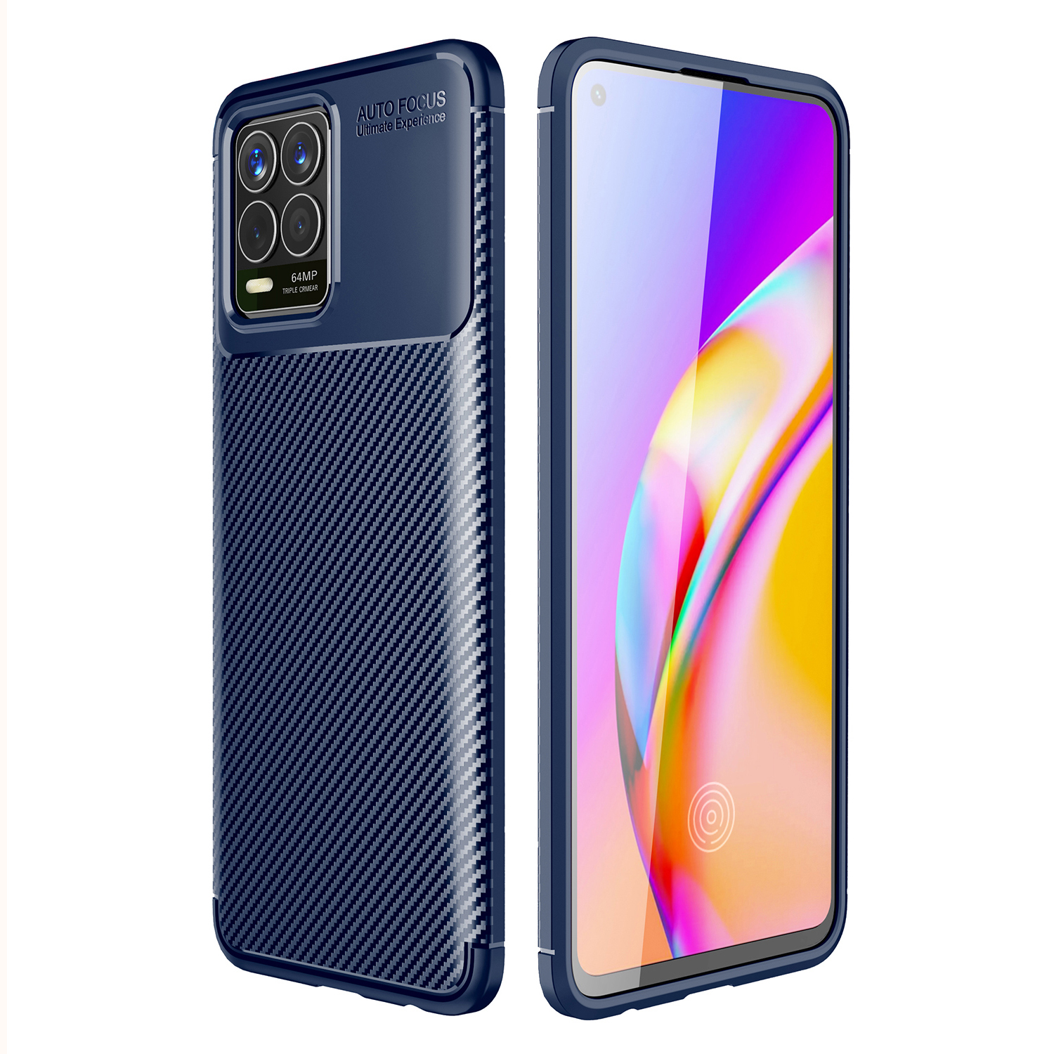 

Gut Geschützte Kohlefaser Textur Präzise Ausgeschnittene Tpu-telefonschutzabdeckung Für Realme 8 - Blau, Realme 8
