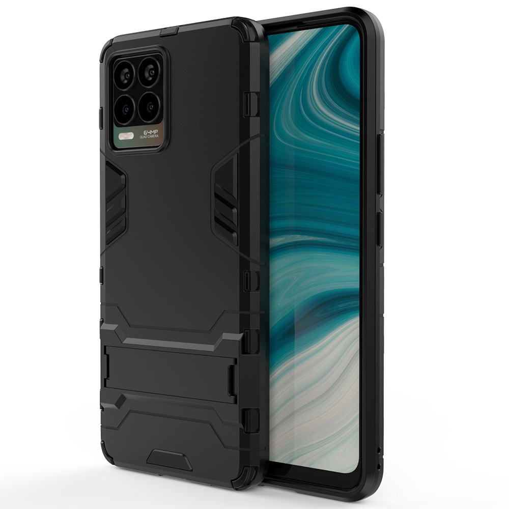 

2-in-1-pc + TPU Hybrid-telefonhülle Deckschale Mit Kickstand Für Realme 8 4g - Schwarz, Realme 8