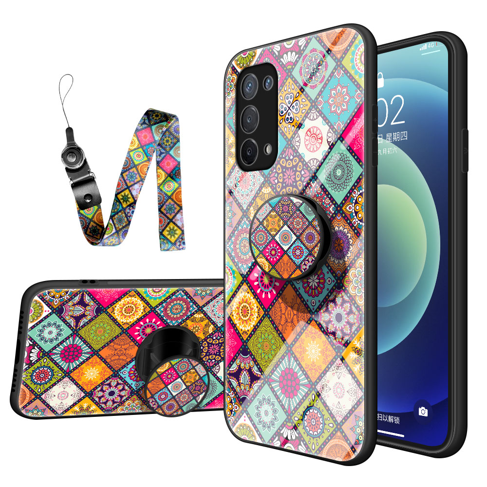 

Buntes Gedrucktes Glas-Hybrid-Telefon-Abdeckungsfall Mit Kickstandgurt Für OPPO A74 5G - Farbmuster, Oppo A74 5G